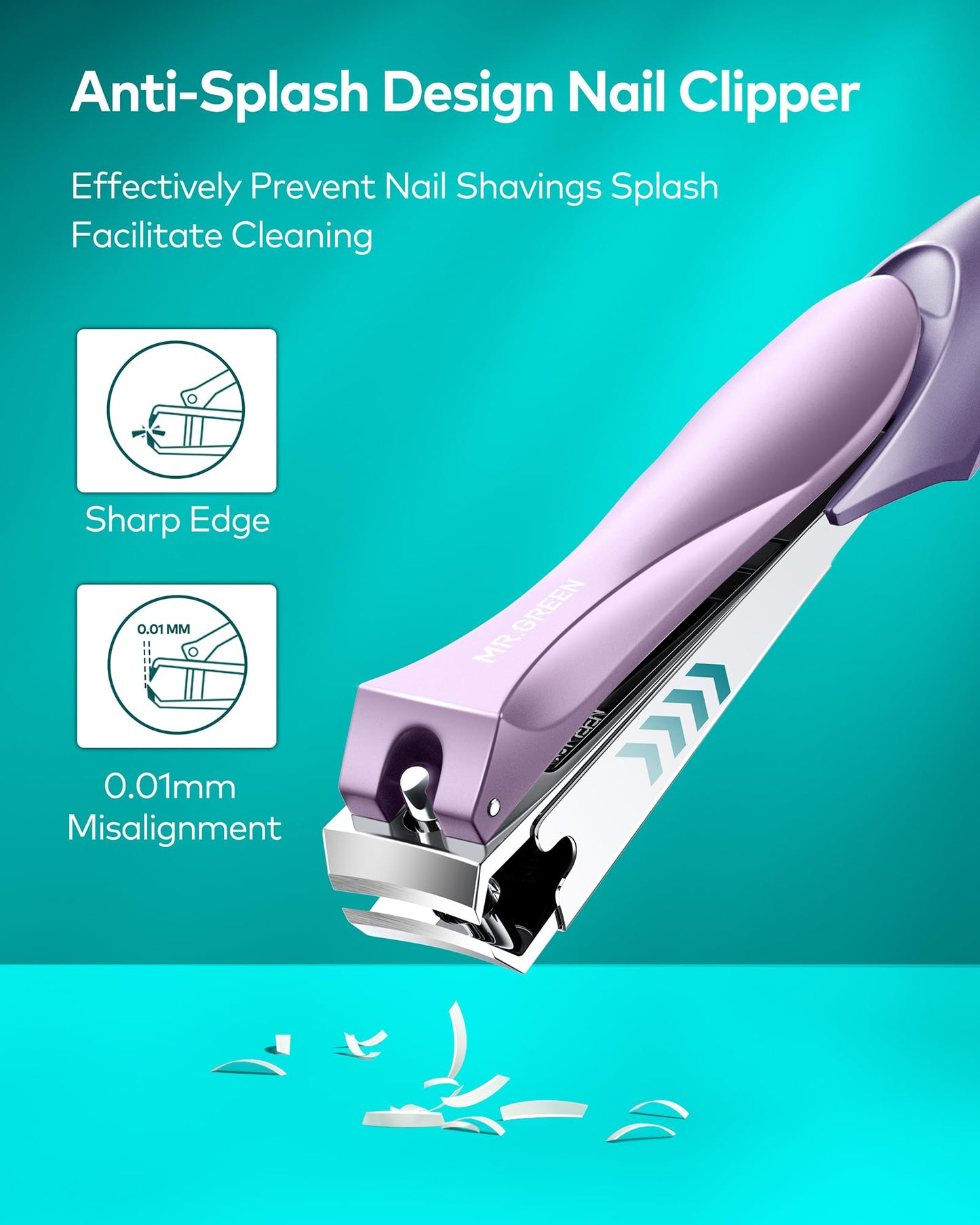 MR.GREEN Nail Clippers with Nail File,Anti Splash Nail Clipper Set for Thick Nails,Medical Grade Stainless Steel Professional Nail Cutter,Sharp and Durable fingernail Clipper for Men and Women(Purple)