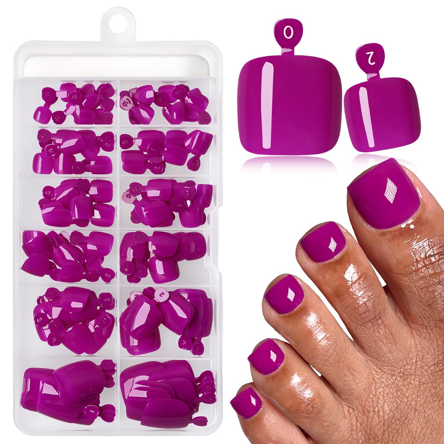 120pc Press on Toenails Women Fake Toe Nail Press ons,Purple Acrylic Toenail Press ons Toes Nails Fake Toenails Glue on Toe Nail Tips 12 Sizes Toe Press-on Pedicure Presson False Nails for Feet