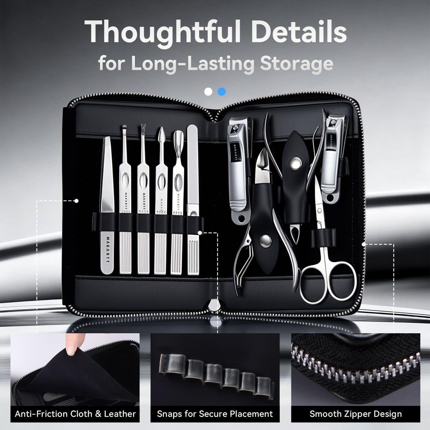 Makartt Manicure Kit: Professional Nail Care Clippers Set - 11 pcs Stainless Steel Tavel Women Men Fingernail Grooming Tool with Portable Black Leather Case