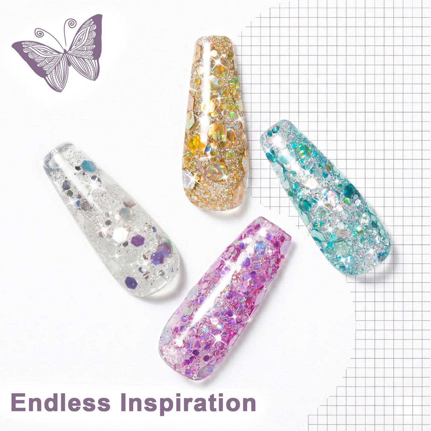 Laza 8 Colors Nail Art Glitter Diamond Dust Holographic Iridescent Glitter Mixed Chunky Glitter Confetti Foil Flakes Sequins for Nail Art, Gel Polish, Mermaid Makeup, Body, Resin-Shimmer Mirage