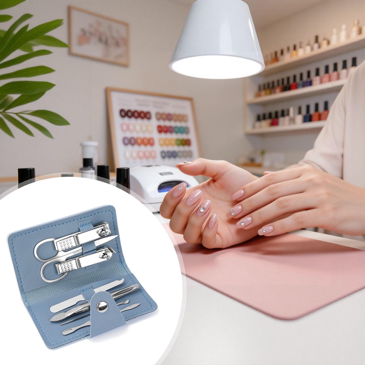 HDFCLUP 7-in-1 Manicure Kit – 10Piece Travel Nail Kit with Stainless Steel Tools, Ultra-Compact 5x6 cm Pouch for Perfect Nails Anywhere, Ideal Gift for Women, Men, and Travelers (Blue)