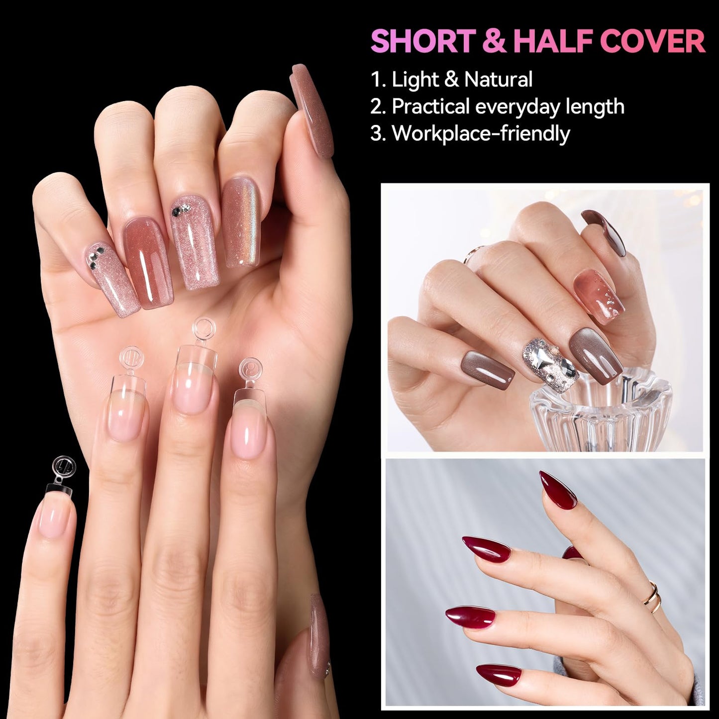 Makartt 420Pcs Short Almond & Tapered Square Half Cover Nail Tips: 2 Shapes Clear Tips Set with 15 Sizes, Pre-Etched Inside False Nails for DIY Nail Extensions, Salon Manicure Supplies DIY at Home