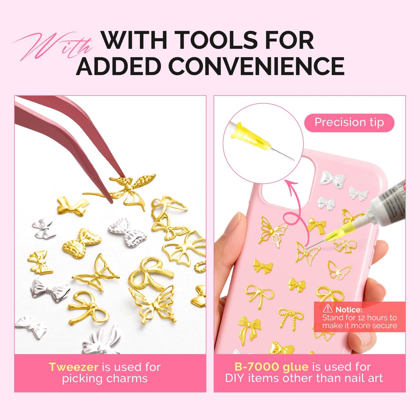 MelodySusie 5Pcs Nail Art Liner Brushes with 3D Nail Charms and Gems