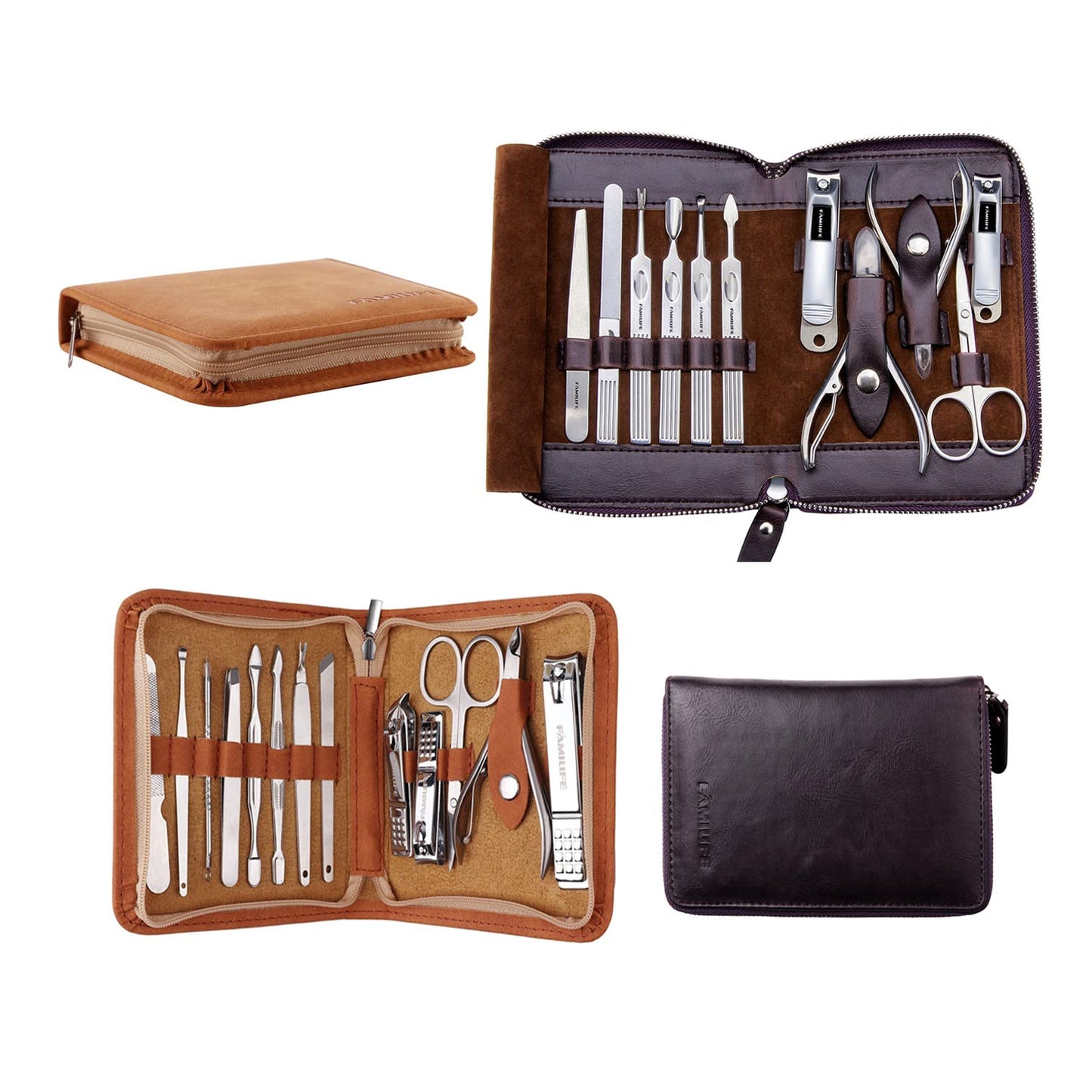 FAMILIFE F03 Manicure Set, Pedicure Kit Nail Clipper Set 13pcs Professional Men Grooming Kit Stainless Steel Portable and Manicure Set, FAMILIFE Nail Clippers Set Professional Manicure Kit 11 in 1