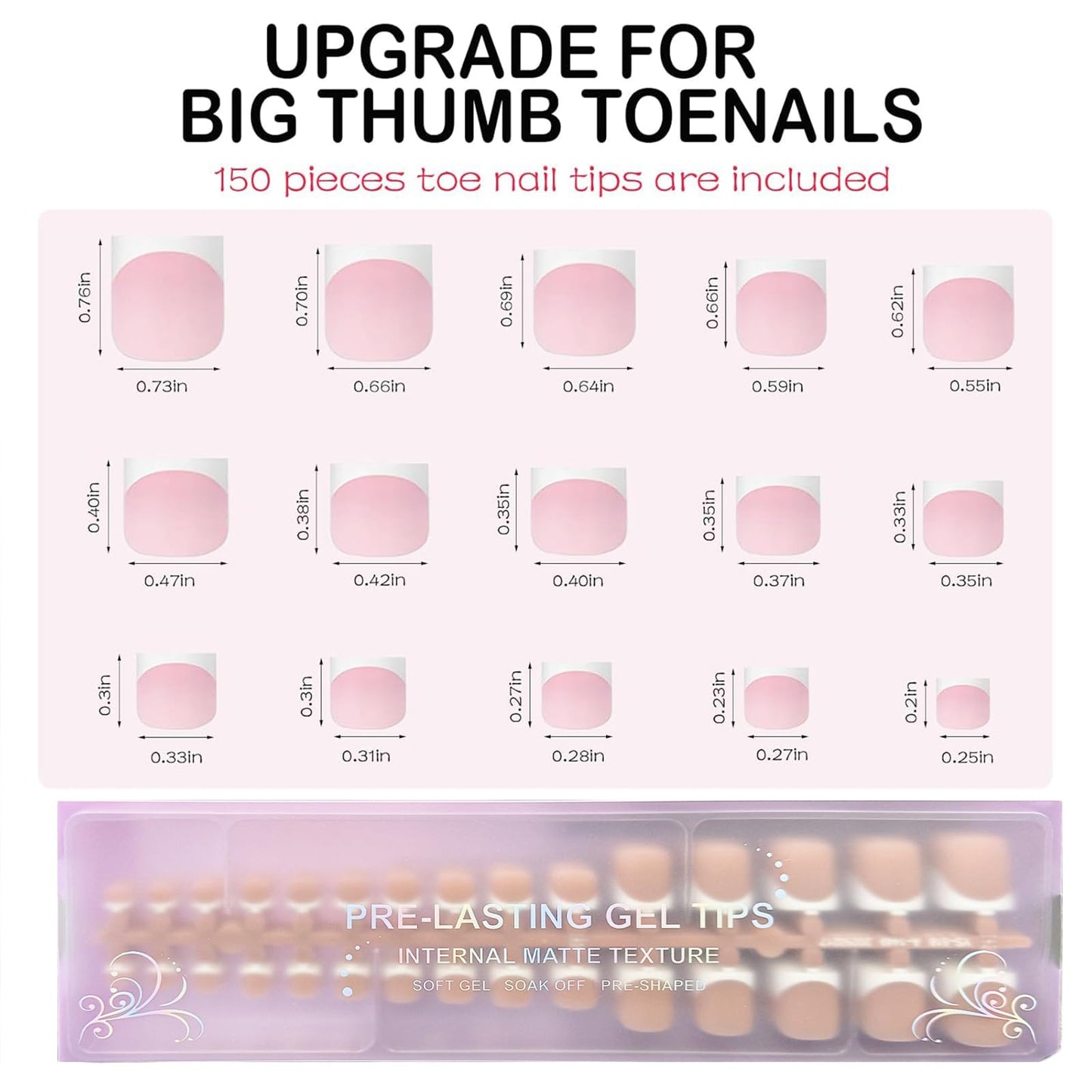 OPkssnails 150pcs French Tip Press on Toenails Short Square, Brown Press On Nails White French Toe Nail Tips for Women, Soft Gel Fake Toe Nails, Acrylic Nails Soak off Nail Home DIY 15 Size