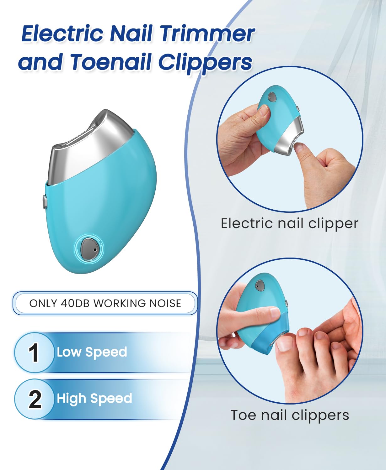 Electric Nail Clipper, Electric Nail Trimmer with Replacement Blade Heads, Electric Toenail Clippers with Magnetic Cover, Nail Scraps Storage, Rechargeable Electric Nail File for Adult, Seniors