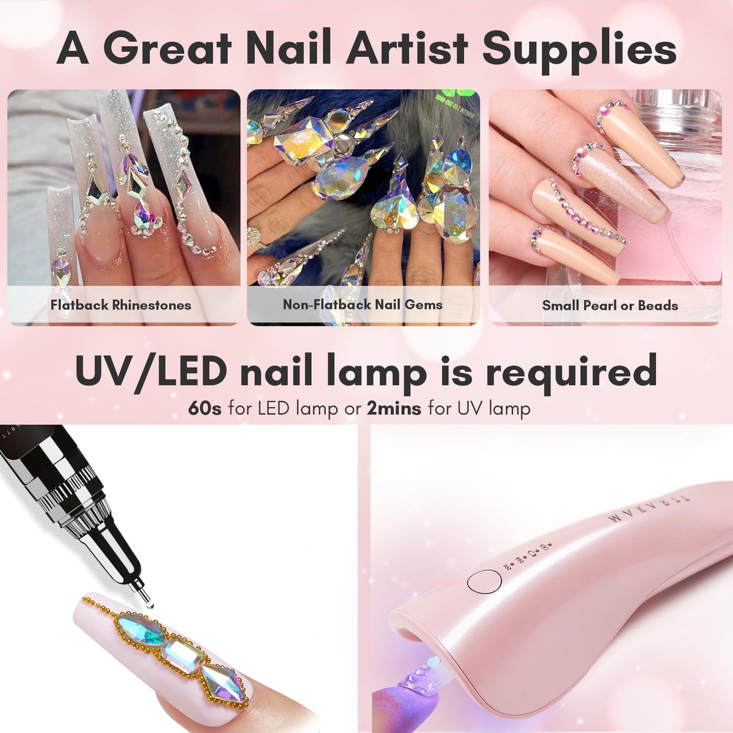 Makartt AB Rhinestones Gel Nail Glue for Gems, 8ML with Half-Round Pearl & Rhinestone Picker Tweezers, Strong Adhesive for Nail Gems, Diamond Art & Nail Charms Decoration