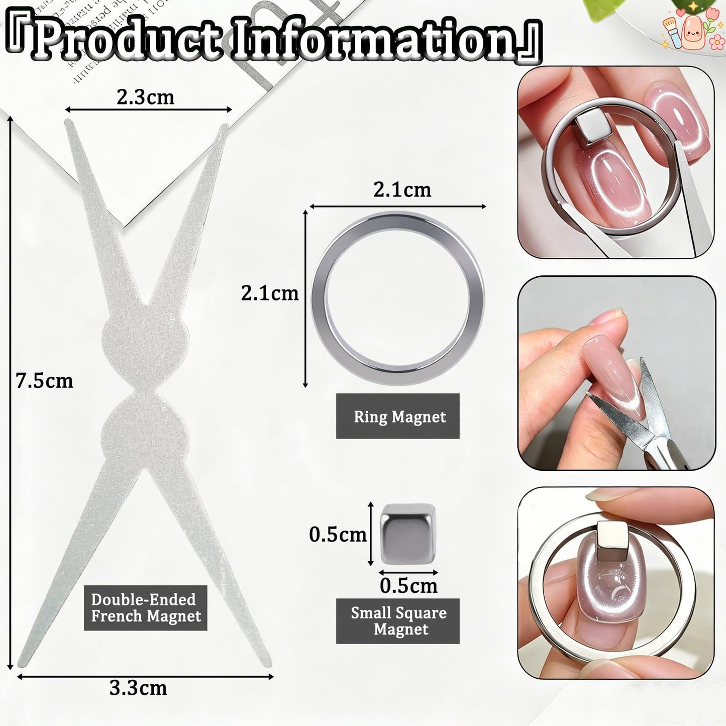 New Ring-Shaped Cat Eye Magnet for Nails, Hollow Cat Eye Magnet, Cat Eye Magnet Ring, Y & Rings Magnet(Wide Beam, Heart, French), Portable Hollow Circular Cat Eye for Home Salon DIY Manicure (1 Set)