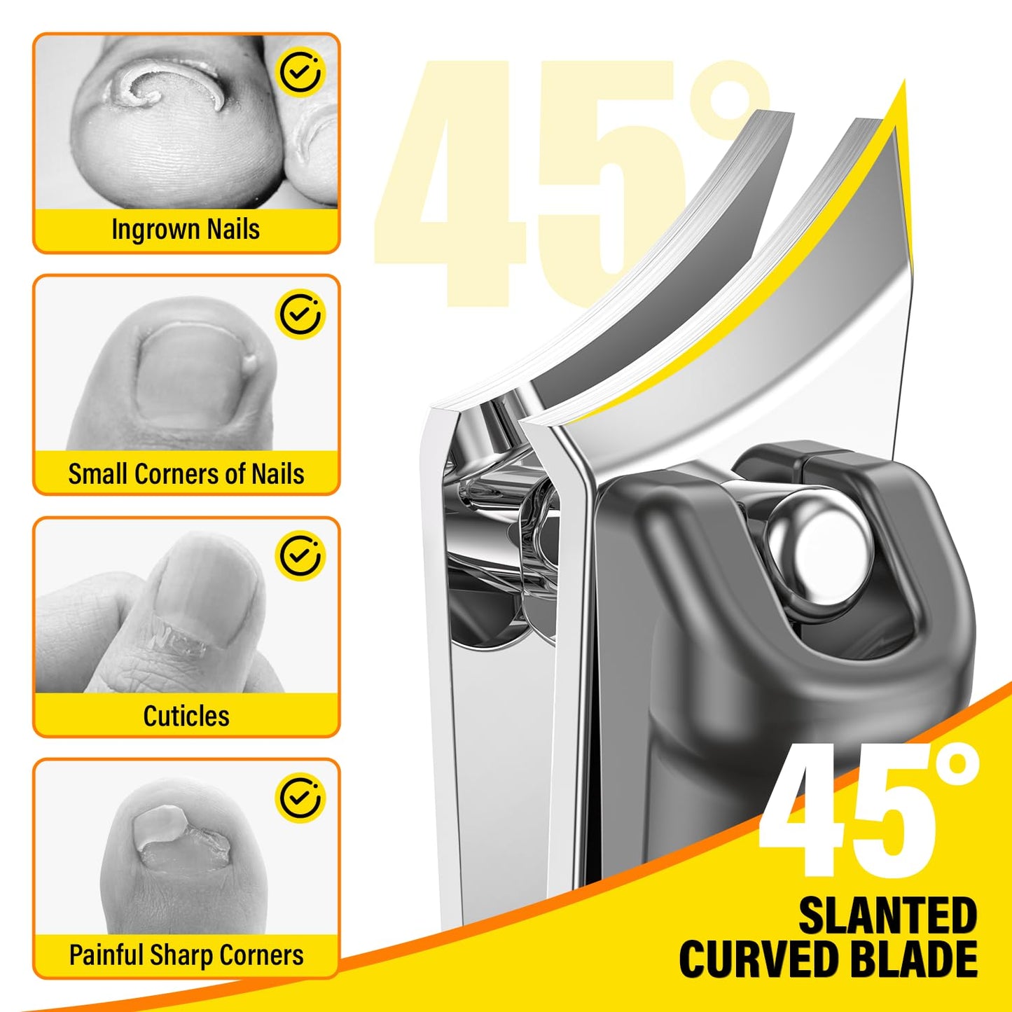 Upgrade Long Handled Toenail Clippers for Thick Toenails for Seniors, Angled Head Large Toe Nail Clippers Set for Men with Lock, Heavy Duty Ingrown Toenail Clippers Slanted Nail Cutter Wide Jaw