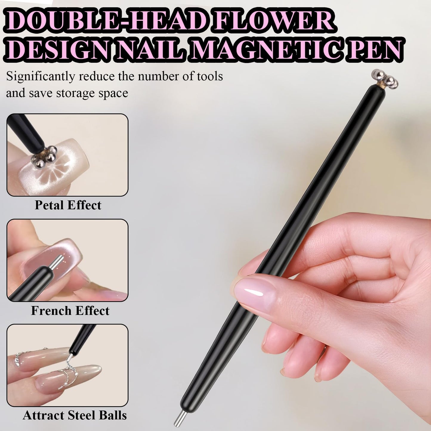 Plman 3 in 1 Y-Shaped Cat Eye Nail Magnet, Double Head Cat Eye Gel Nail Polish Magnet, Detachable Nail Magnet Tool with Nail Magnet Guides, Nail Magnetic Pen for Nail DIY at Home (Y-Shaped Set-Black)