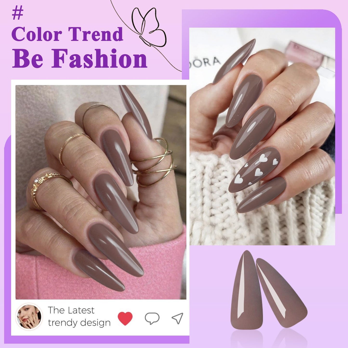 144pc Brown Press on Nails Long Stiletto Fake Nails with Glue Tabs, Brown Nails Press ons Nails Stiletto Glue on Nail Pointy Acrylic Nails Stick False Artificial Fingernail for Women Girls