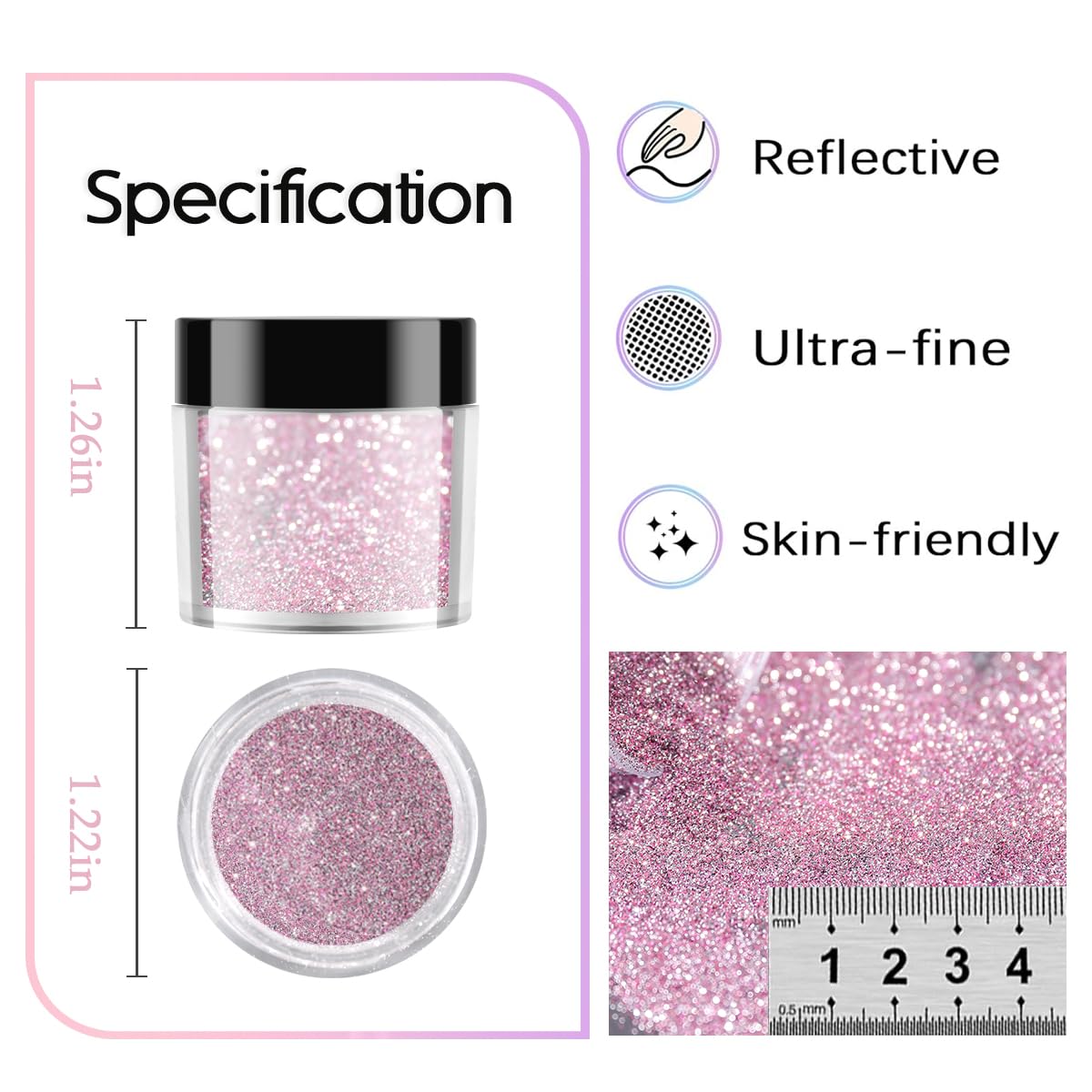 Furtherpretty Reflective Glitter for Nails, 6 Colors Sparkle Nail Powder Diamond Dust Glitter Silver Pink Purple Blue Sugar Dip Powder Shimmer Nail Pigment Set with Brush Nail Salon Supplies