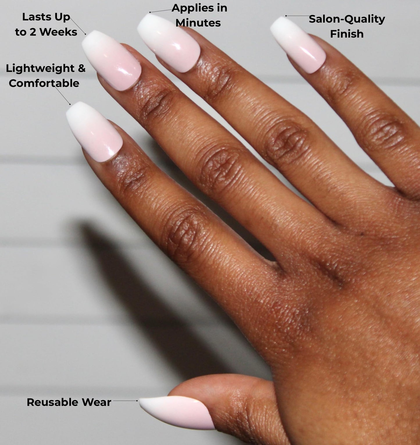 The Beauty Palace Fade Pink White Ombre Coffin Press On Nails – 24pcs Long Glossy Fake Nails with Glue, Adhesive Tabs, Nail File, Cuticle Pusher & Alcohol Pad