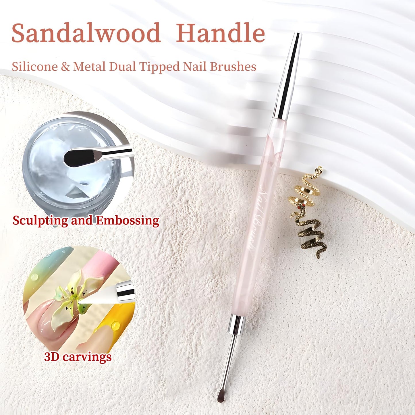 Double Nail Art Sculpture Pen: Silicone & Metal Dual Tipped Nail Brushes Silicone Nail Art Tools for Design Nail Foil Carving Drawing Shaping Effect Nail Art Pens for Home and DIY (Purple Sandalwood)