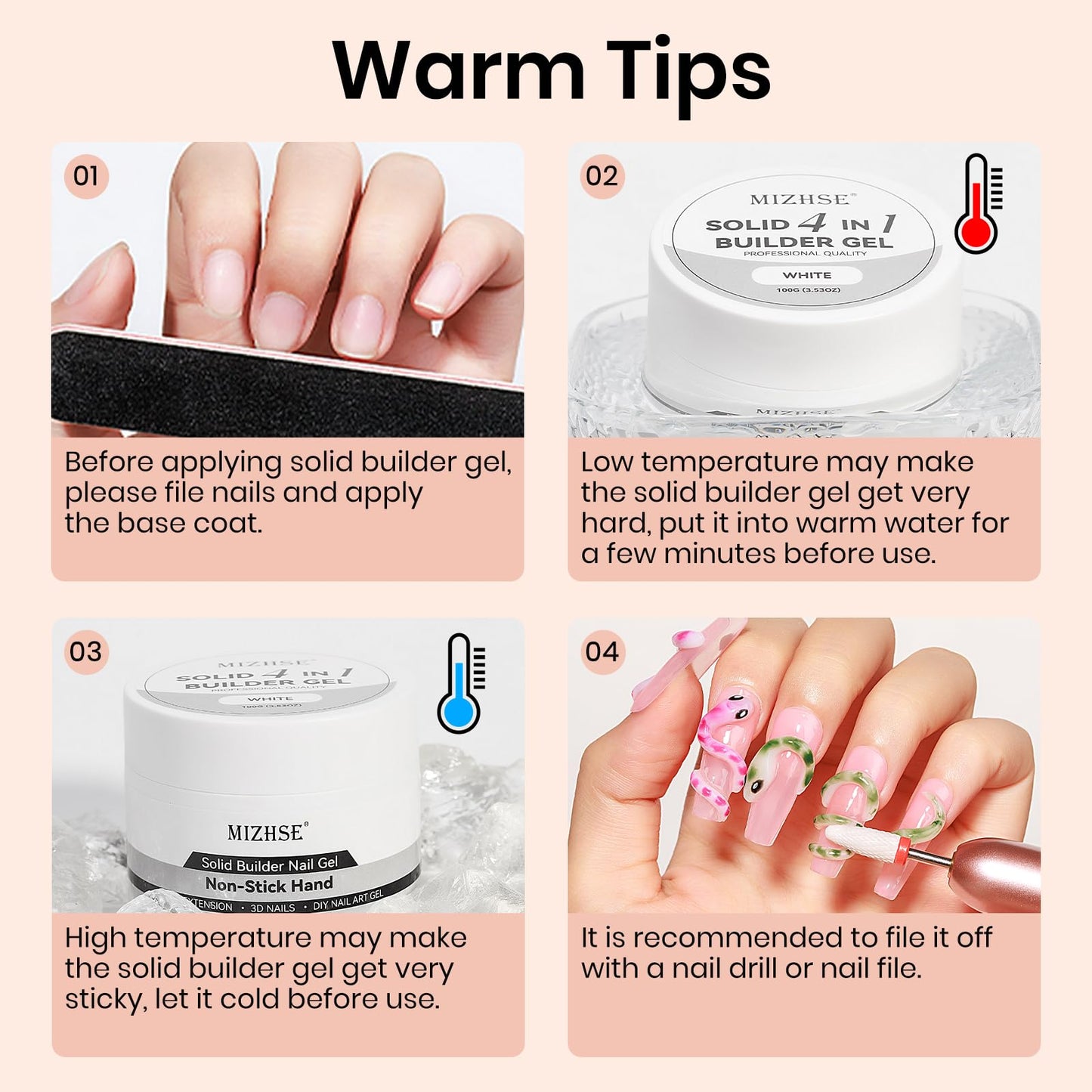 MIZHSE 100g Milky White Solid Builder Gel for Nails, Large Capacity Hard Builder Gels Kit for Nails Sculpting for 3D Art Gel U V LED with 36pcs Dual Form, for Nail Salon Home DIY