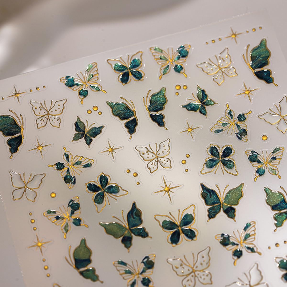 Green Butterfly Nail Stickers 5D Embossed Nail Art Butterfly Nail Decals with Gold Accent Spring Stickers for Nails Designs Self Adhesive Nail Art Supplies for Women Girls DIY Manicure 1 Sheet
