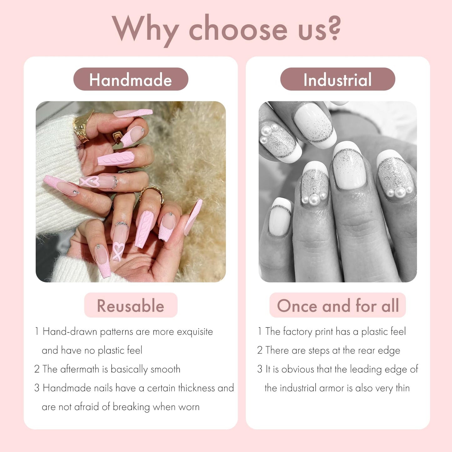 Press On Nails Pink Sweet Knit Series - Reusable False Nails with Knit Texture, Heart Design & Glitter Accents, Cute Elegant Acrylic Fake Nails for Women Daily Wear Dates Gifting (XS)