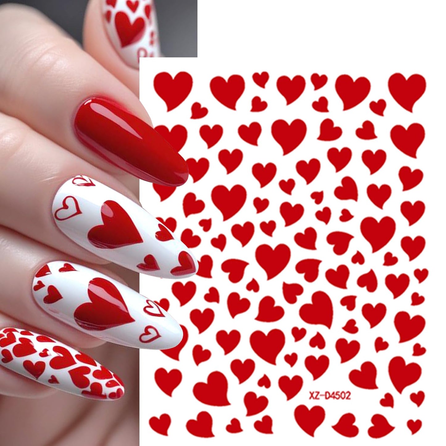 9Sheets Red Heart Nail Art Stickers 3D Romantic Valentines Nail Decals Self-Adhesive Cute Hollow Love Designs Nail Stickers for Acrylic Nails Red Lips Nail Decal for Women DIY Holiday Nails Decoration