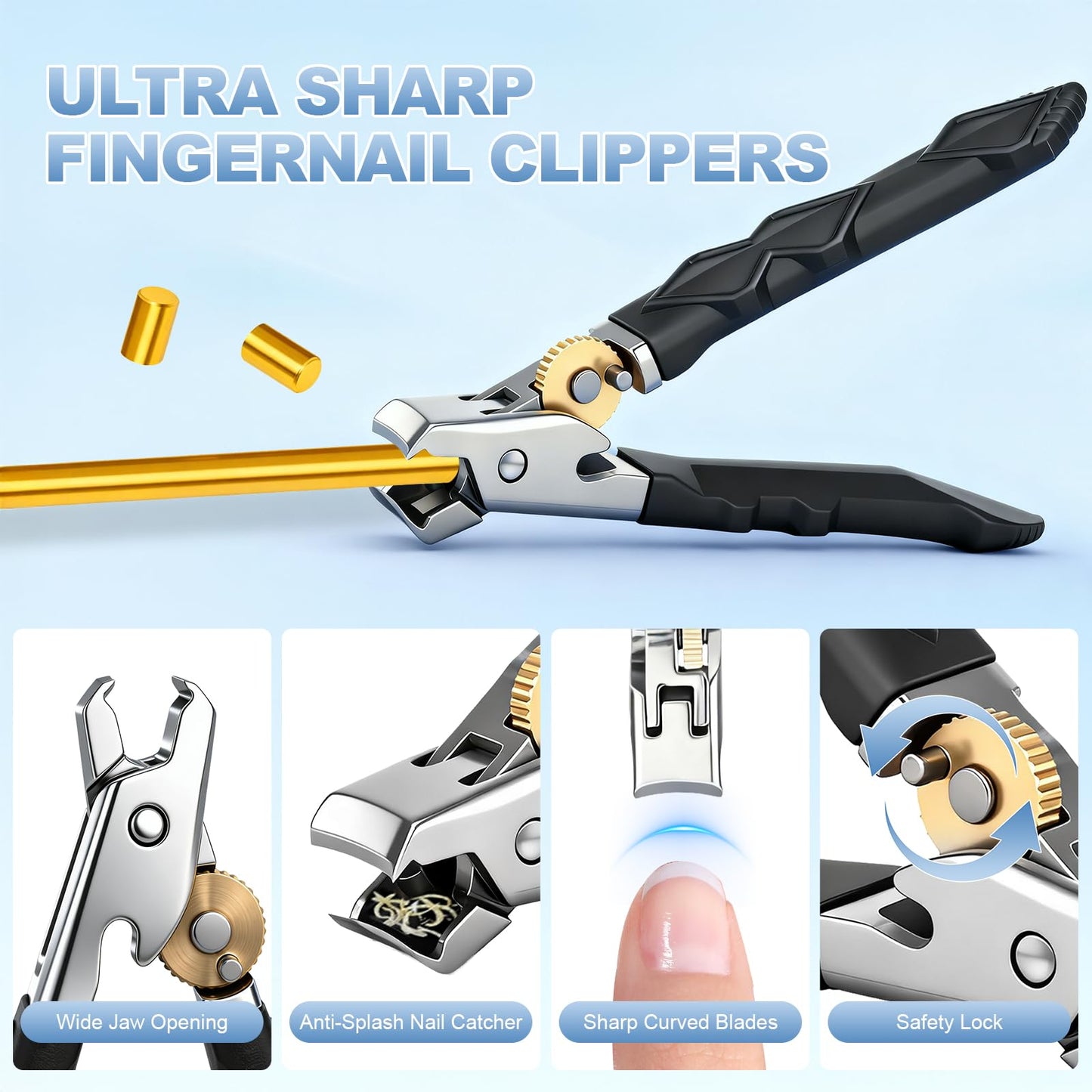 Toomkey 6-in-1 Toenail Clippers for Seniors with Thick Nails - Heavy Duty Wide Opening Nail Cutter Set with 45° Angle for Ingrown Toenails - Professional Pedicure Kit for Elderly Adults with Arthritis