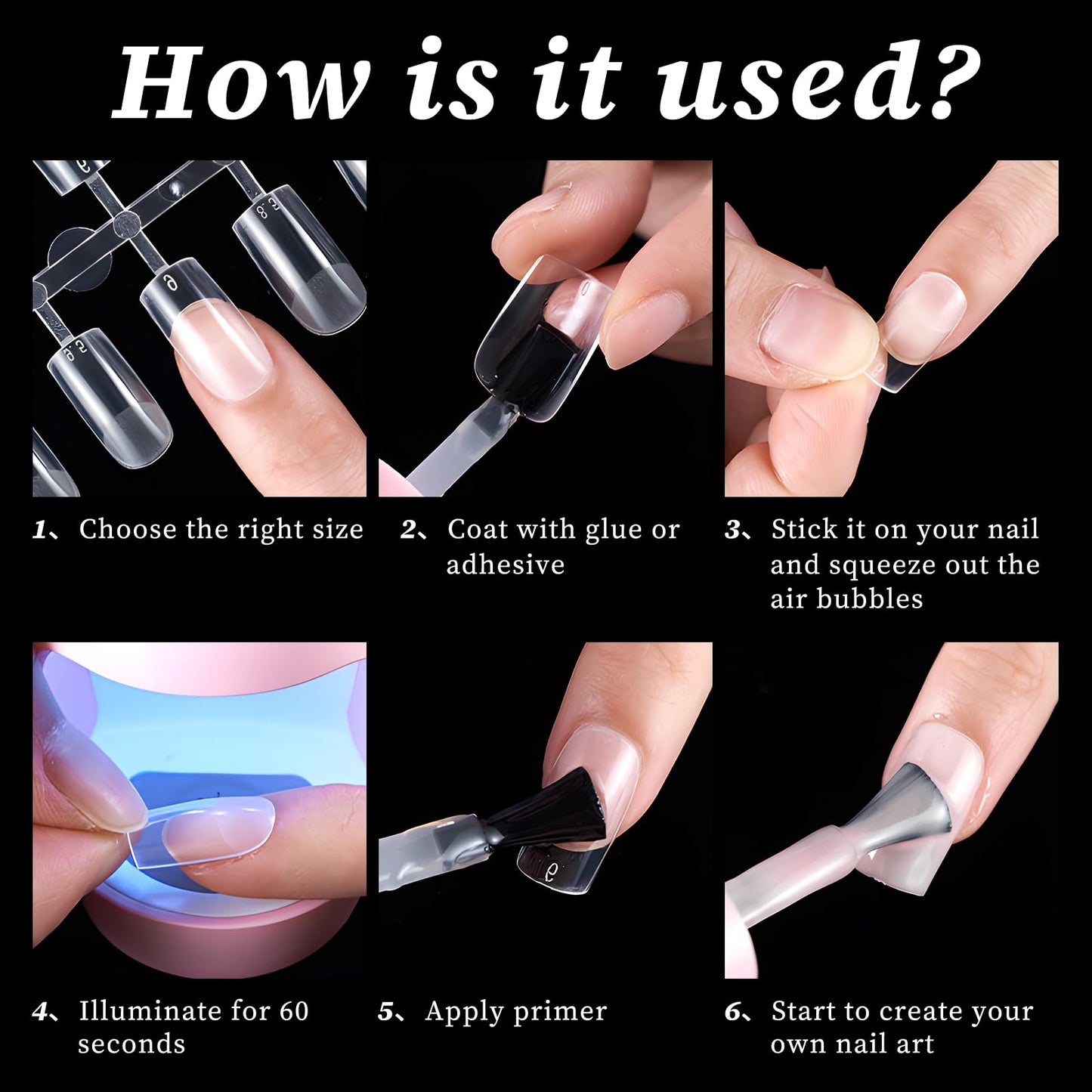 AddFavor Medium Square Gel Nail Tips - 600pcs Clear Acrylic Nails Tips Medium Fake Nails Full Cover Soft Gel Nail Tips for Nail Extension, Press on Nails 15 Sizes Artificial False Nails