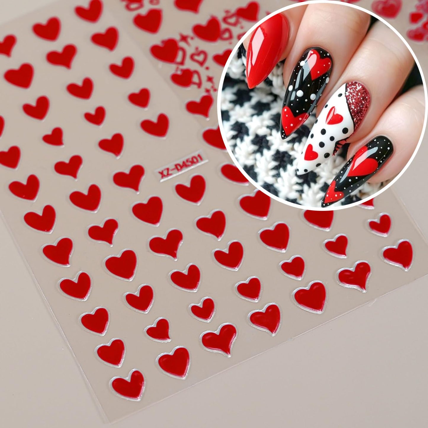 9Sheets Red Heart Nail Art Stickers 3D Romantic Valentines Nail Decals Self-Adhesive Cute Hollow Love Designs Nail Stickers for Acrylic Nails Red Lips Nail Decal for Women DIY Holiday Nails Decoration