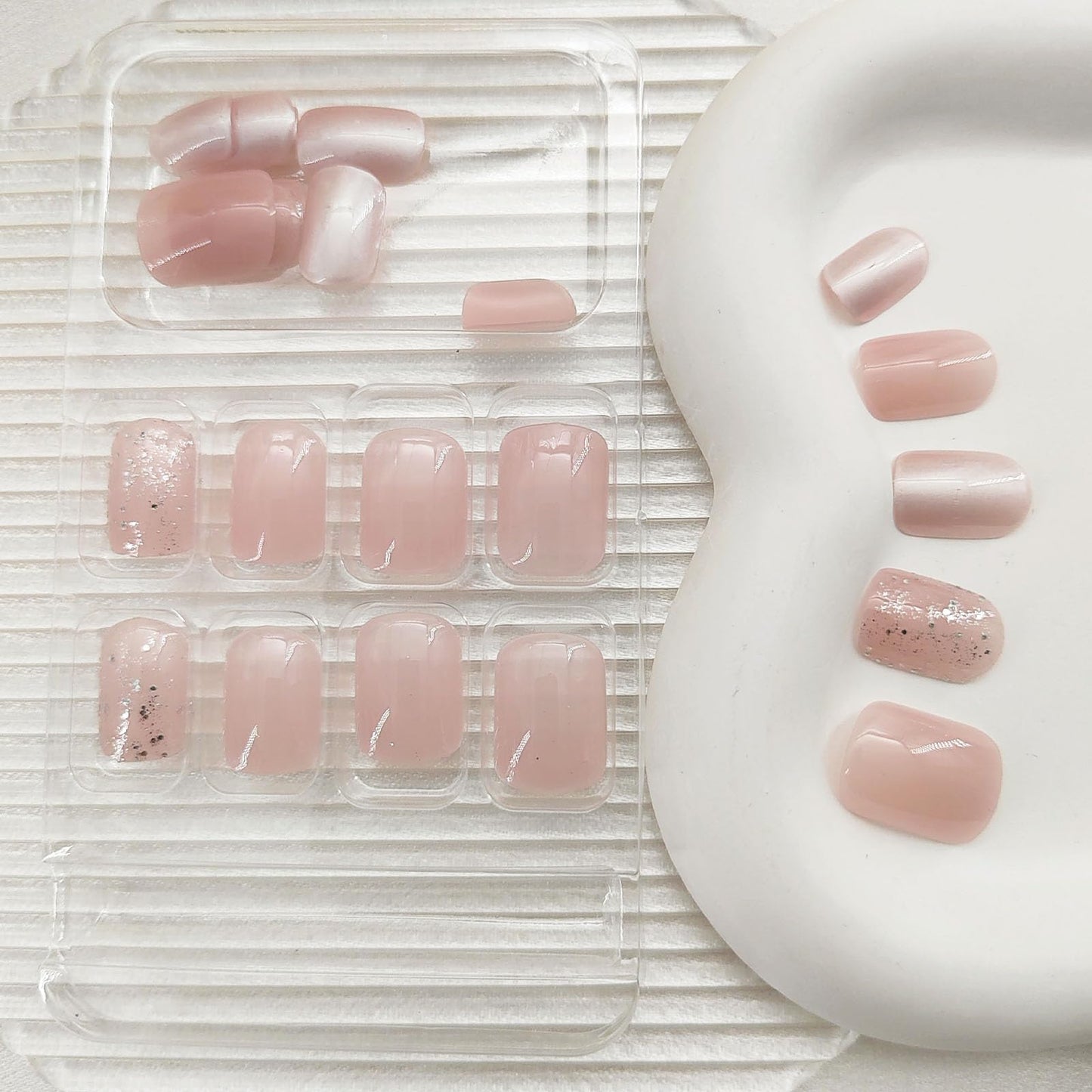 Square Press on Nails Short Clear Light Pink Glitter Fake Nails Fashion Design Acrylic Gel Fake Nails Kit Nude Pink Nails Press ons Natural Fit Nail Art Kit 24 Pcs