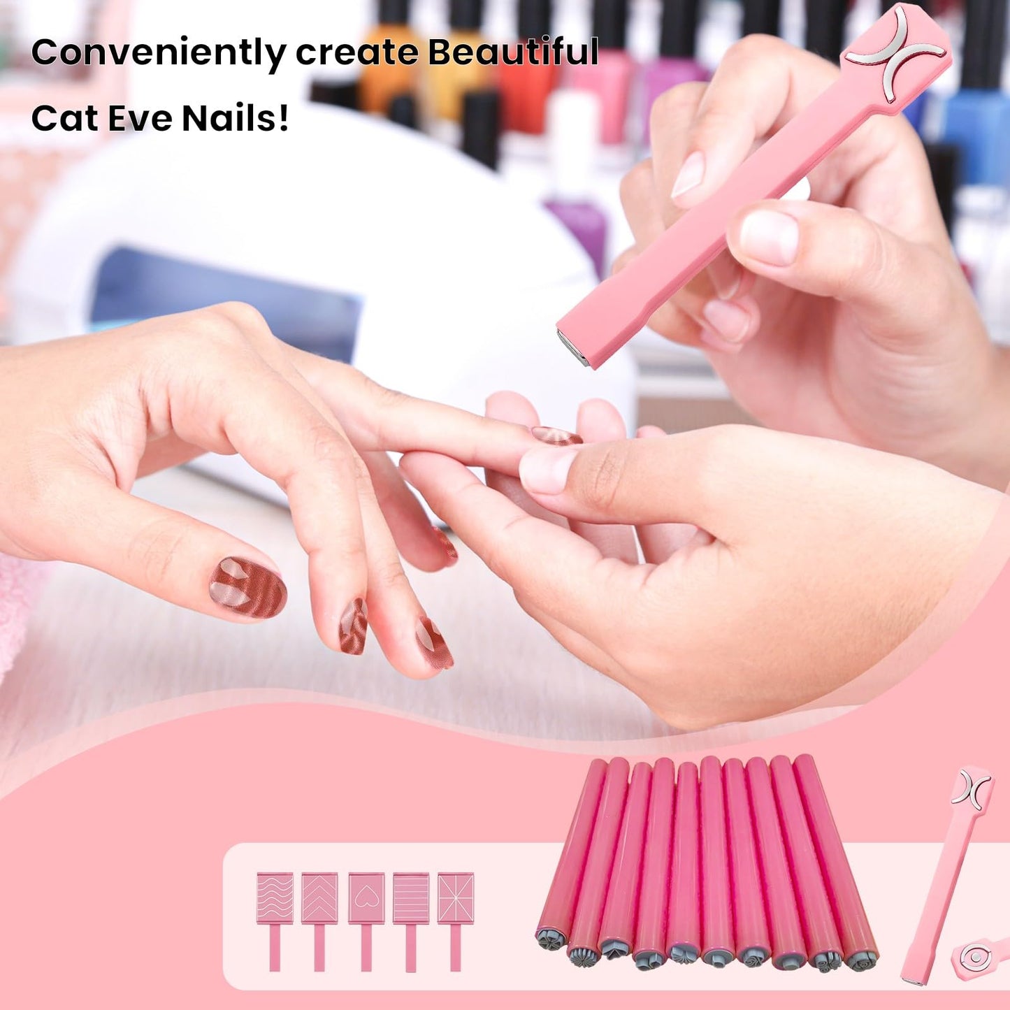 10Pcs Nail Art Stamp Pen Nail Art Flower Stamp Pen with 3 in 1 Nail Magnets tools Nail Magnet Stripe Nail Magnet kits, Nail Art Stamp Pens DIY Nail Art Tools for Salon DIY Home Manicure