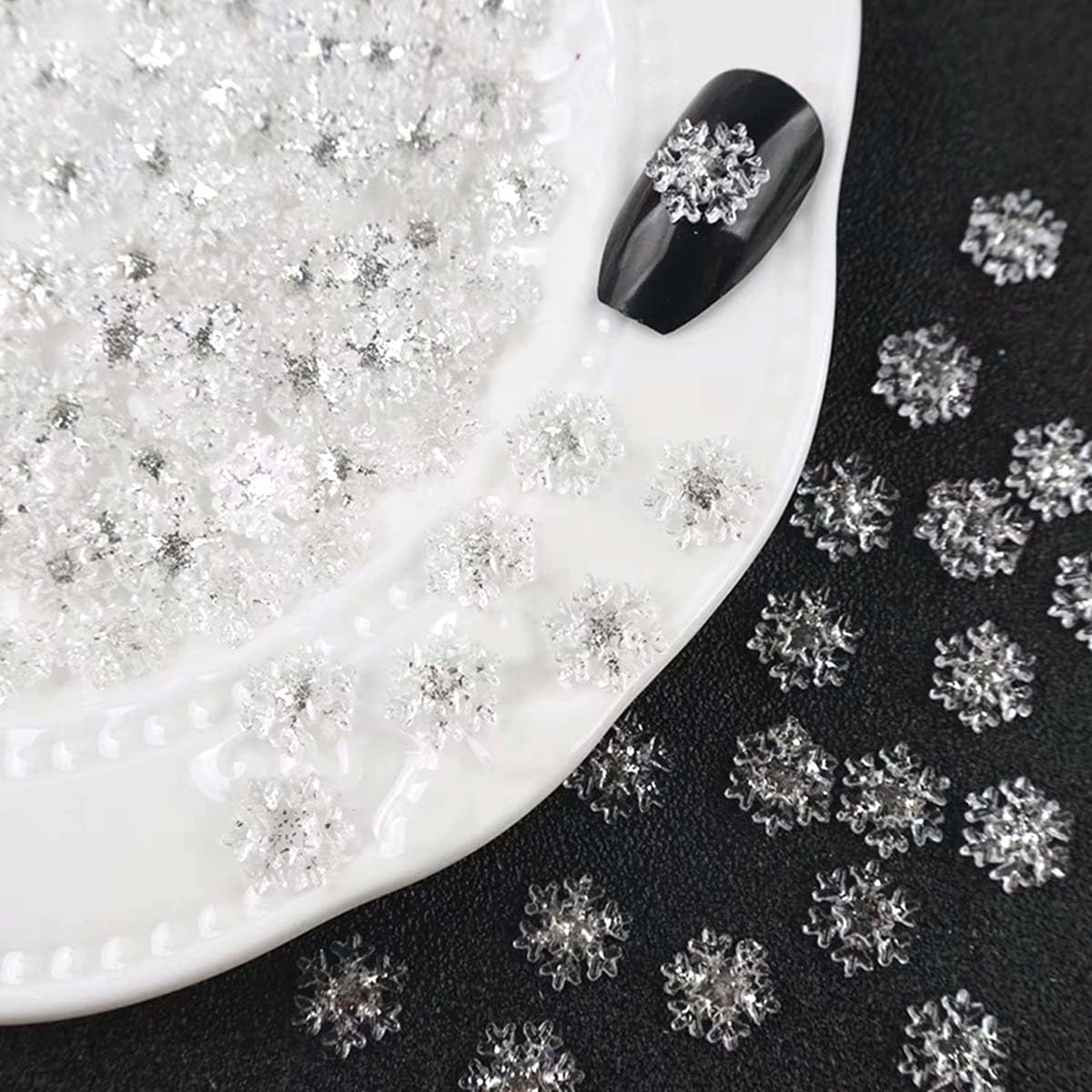100 Pcs Christmas Nail Charms Snowflake Nail Art Charms with Rhinestones Designs White Transparent Snowflake Nail Supplies for Acrylic Nails Xmas Nail Decoration for Women DIY Manicure Accessories