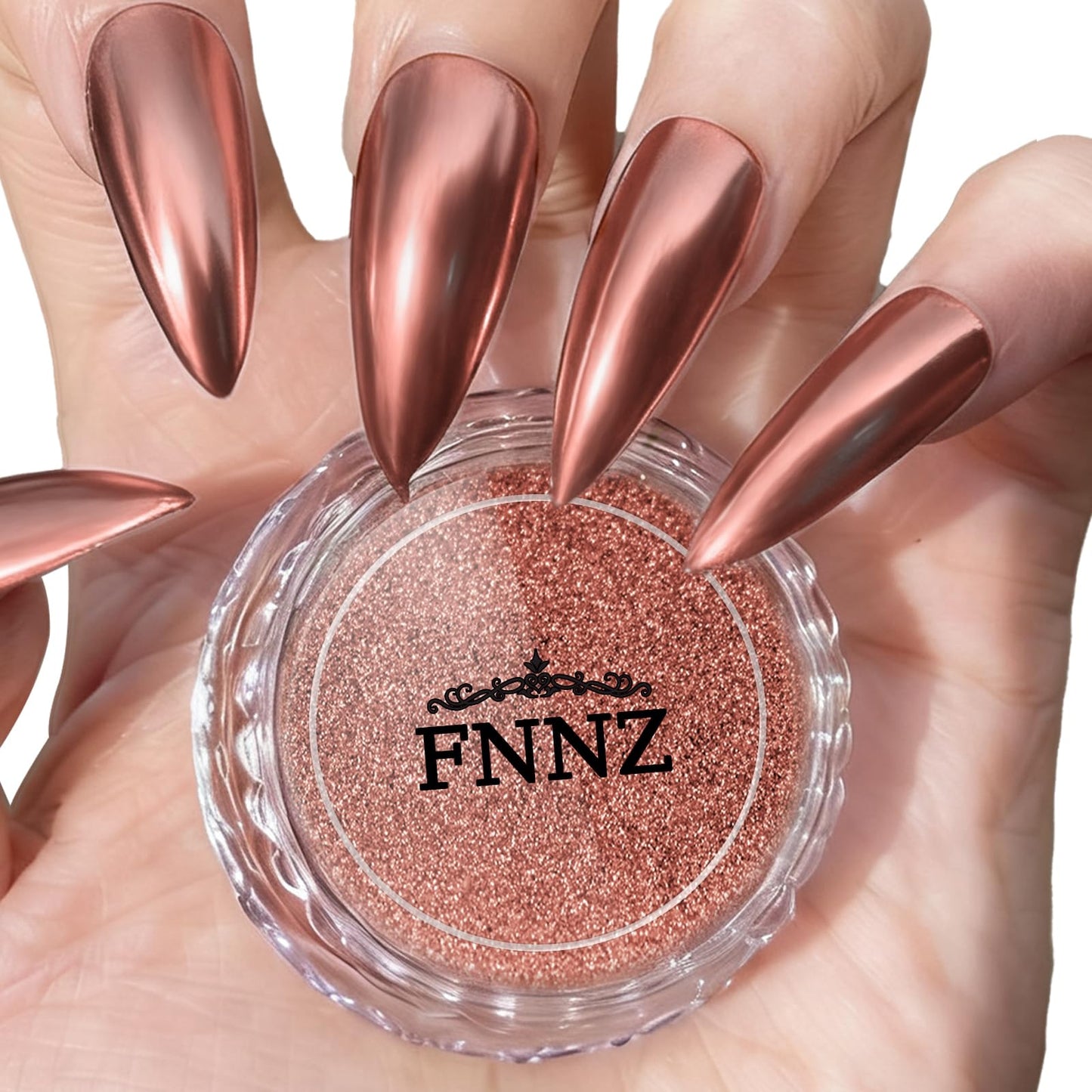 FNNZ Chrome Nail Powder, Rose Gold Metallic Nail Powder, Pigment Premium Mirror Chrome Nail Powder Mirror Effect Salon Nail Art Glitter Dust for Gel Polish Decoration Home DIY Nail Manicure