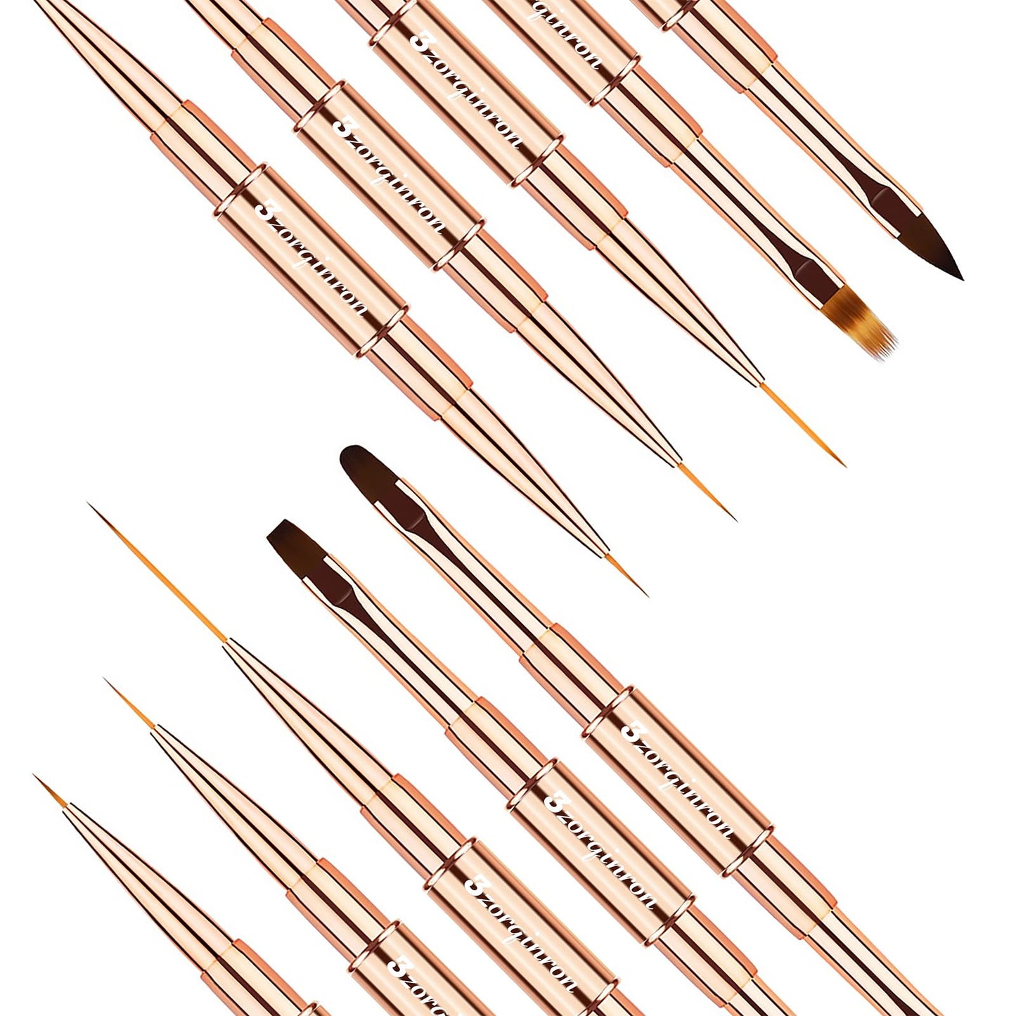 Nail Art Brushes for Nail Art, Professional 5Pcs Double-Ended Acrylic Nail Brush Set for Details, Long Lines, Ombre & 3D Design-Perfect for DIY Manicures & Salons (Gold)