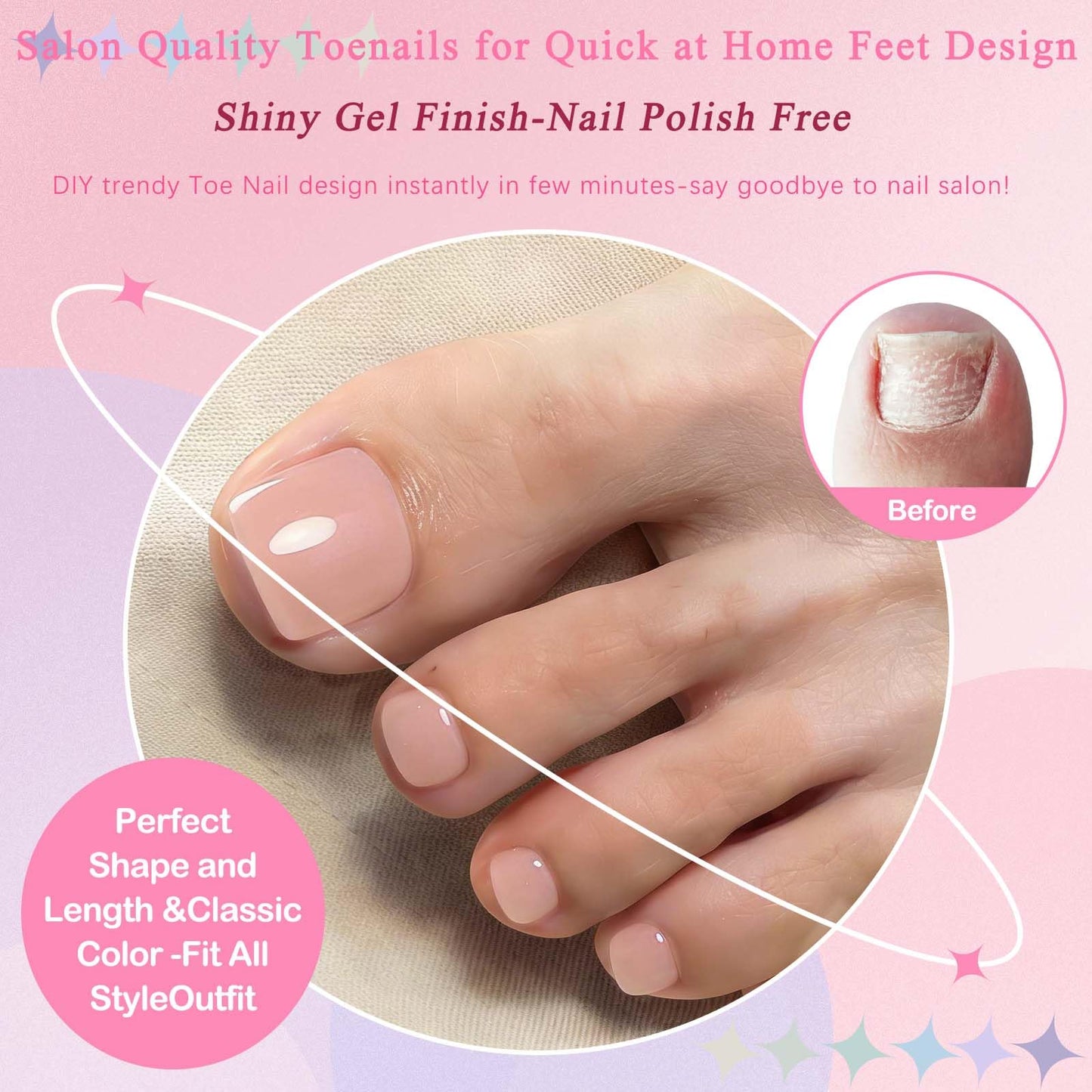 LoveOurHome 120pc Nude Press on Toenails Women Fake Toe Nails with Glue Tabs, Nude Fake Toenails Press on Toe Nails Glue on Toenail Acrylic Toes Nail Tips Artificial False Toenail for Women Girls