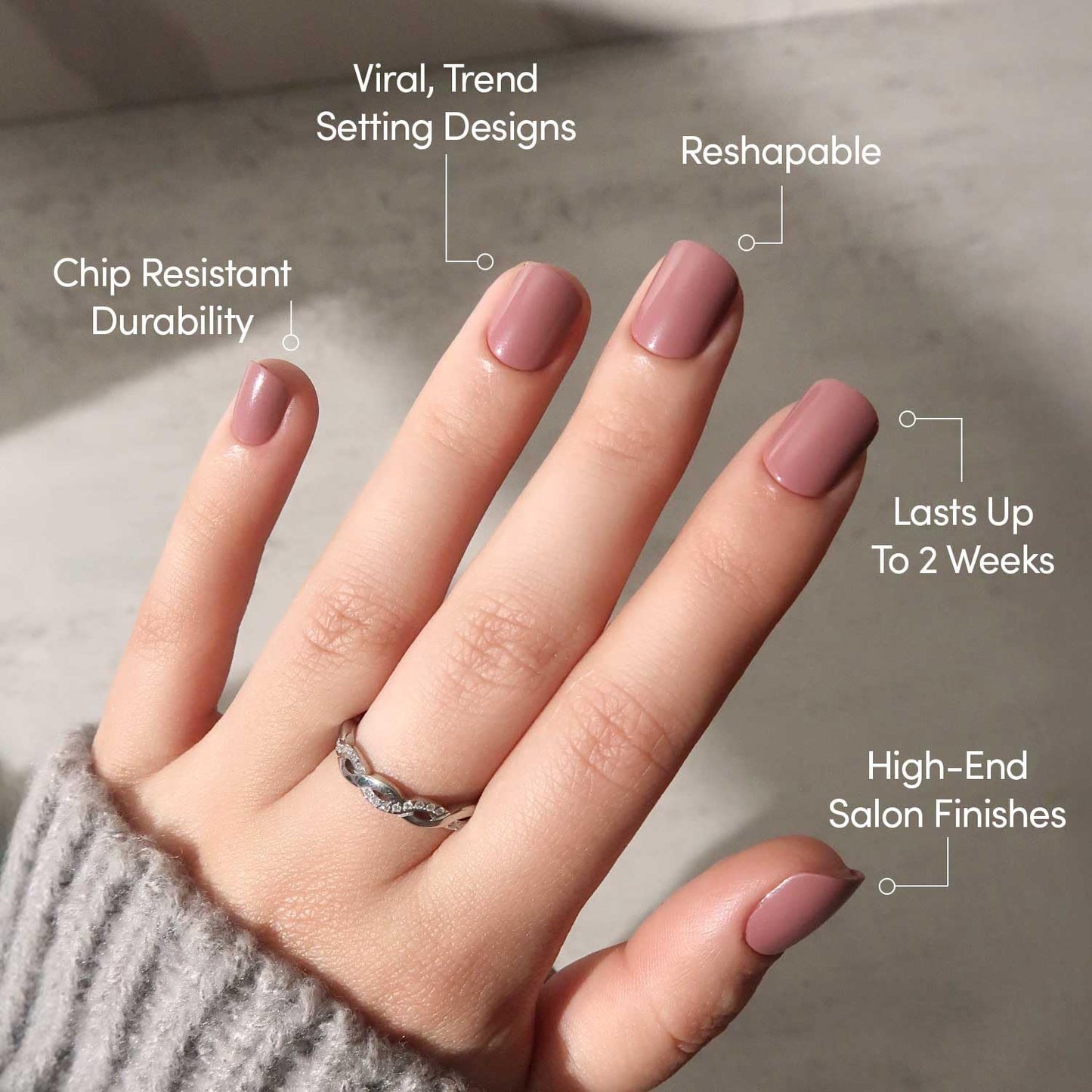 Glamnetic Press On Nails - Super Short Round Fake Nails, Muted Mauve Purple Nails, Mauve Cutie | 12 Sizes - 30 Nail Kit with Glue | Gift for Mom