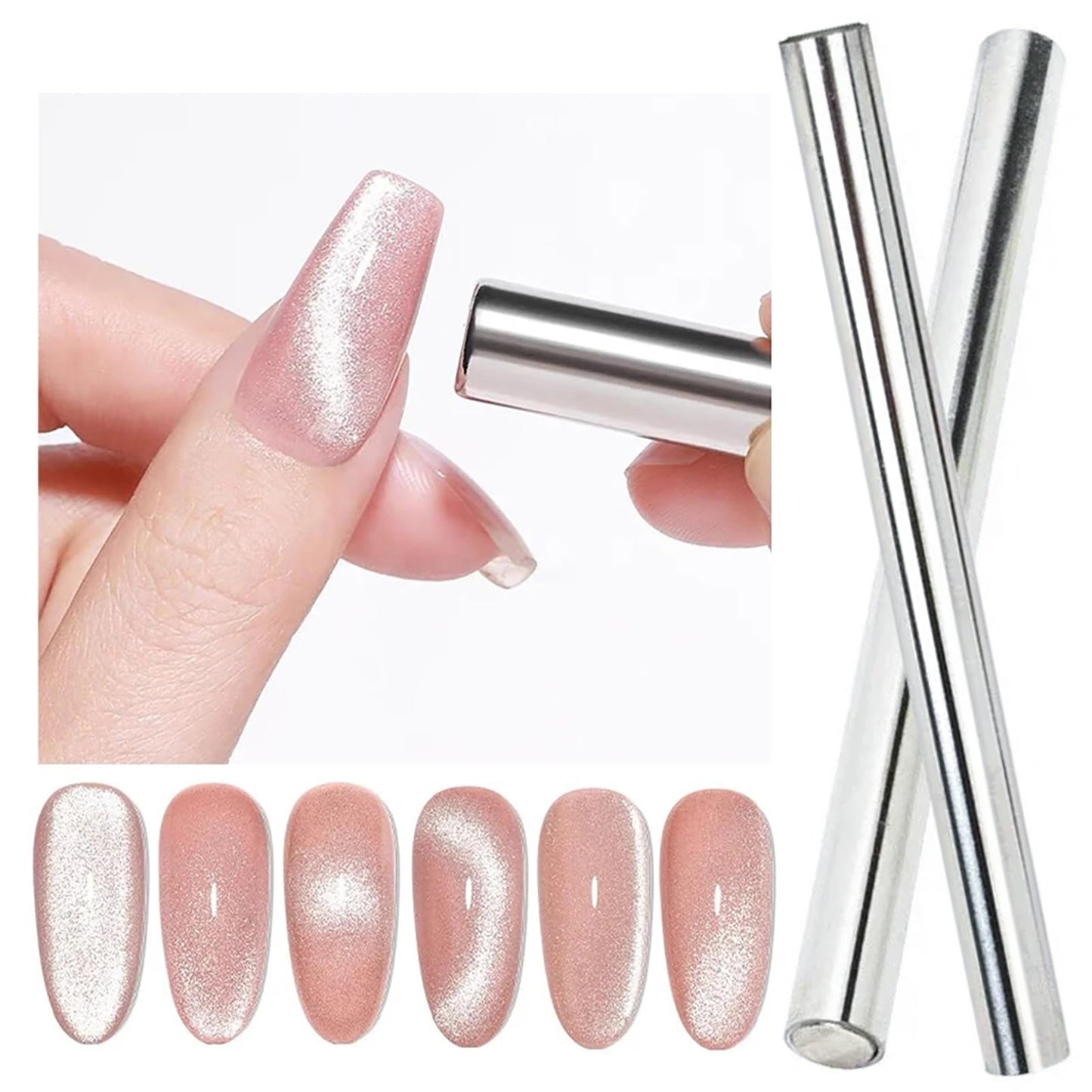 HYWWPFLAY 4 Pieces Extra Large Cylindrical Cat Eye Magnet for Nails Double-Head Magnetic Gel Polish Stick Multi-Function Nail Magnet Strong Magic Cat Eye Manicure Design Tool