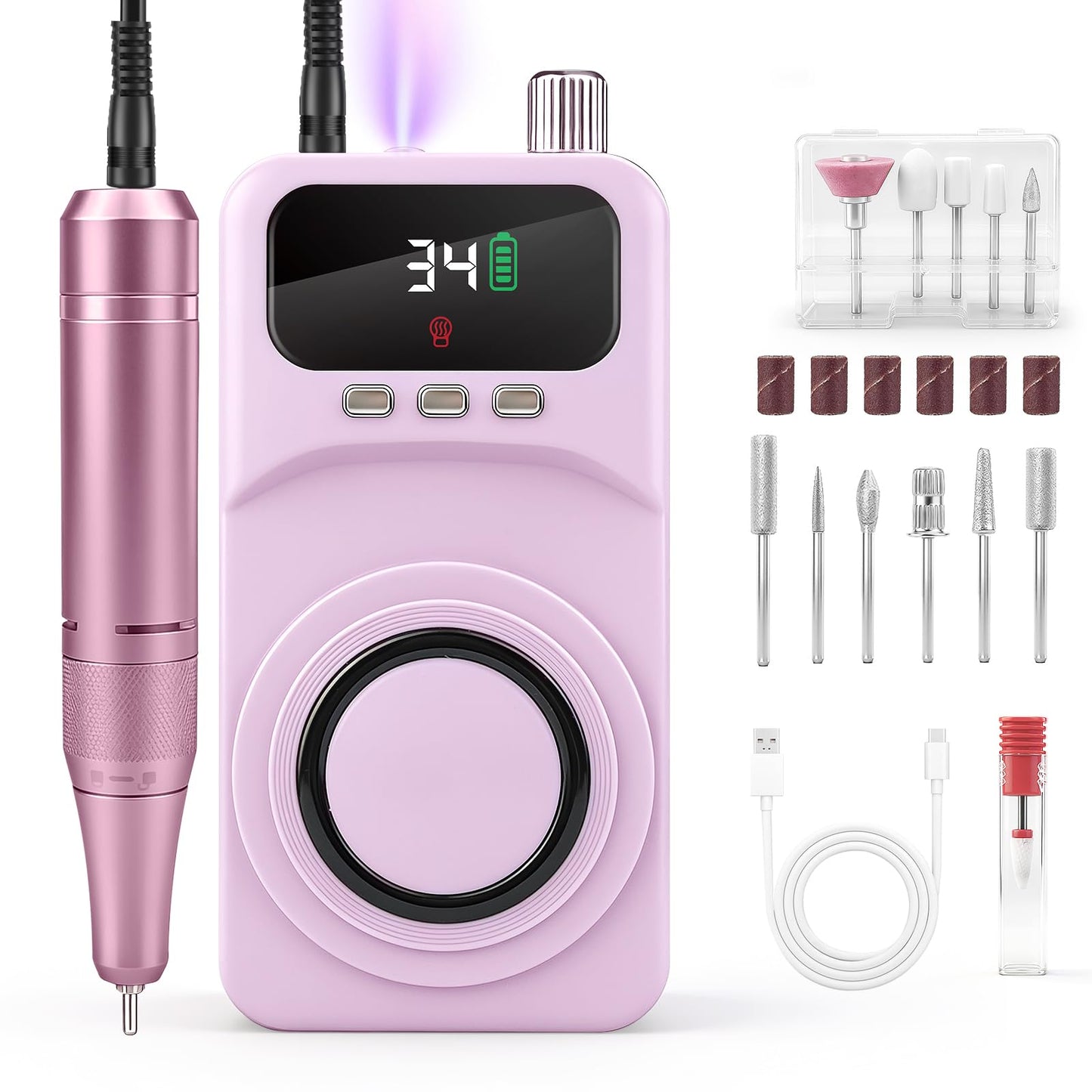 Lucidora Professional 40000RPM Electric Nail Drill – Cordless Rechargeable Nail File with UV Nail Lamp & Max 10H Battery Life | Multifunctional Nail Art Tools Kit for Gel Acrylic Removal & Home Salon