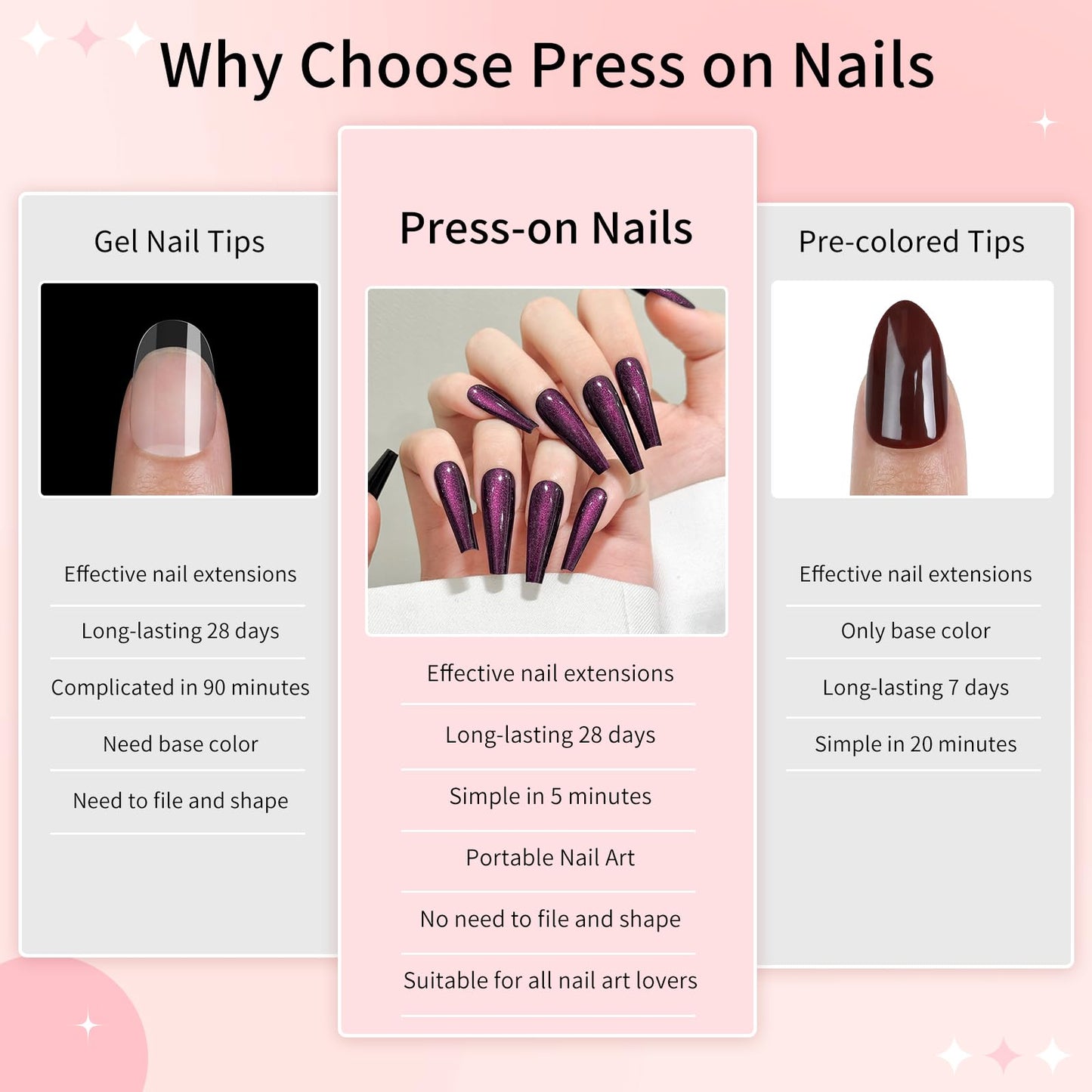 Dark Purple Cat Eyes Press On Nails,12 Sizes - 24 Pcs Soft Gel Purple Long Coffin Fake Nails Kit with Nail Glue, Natural Reusable Stick On False Nails for Women and Girls SK1045