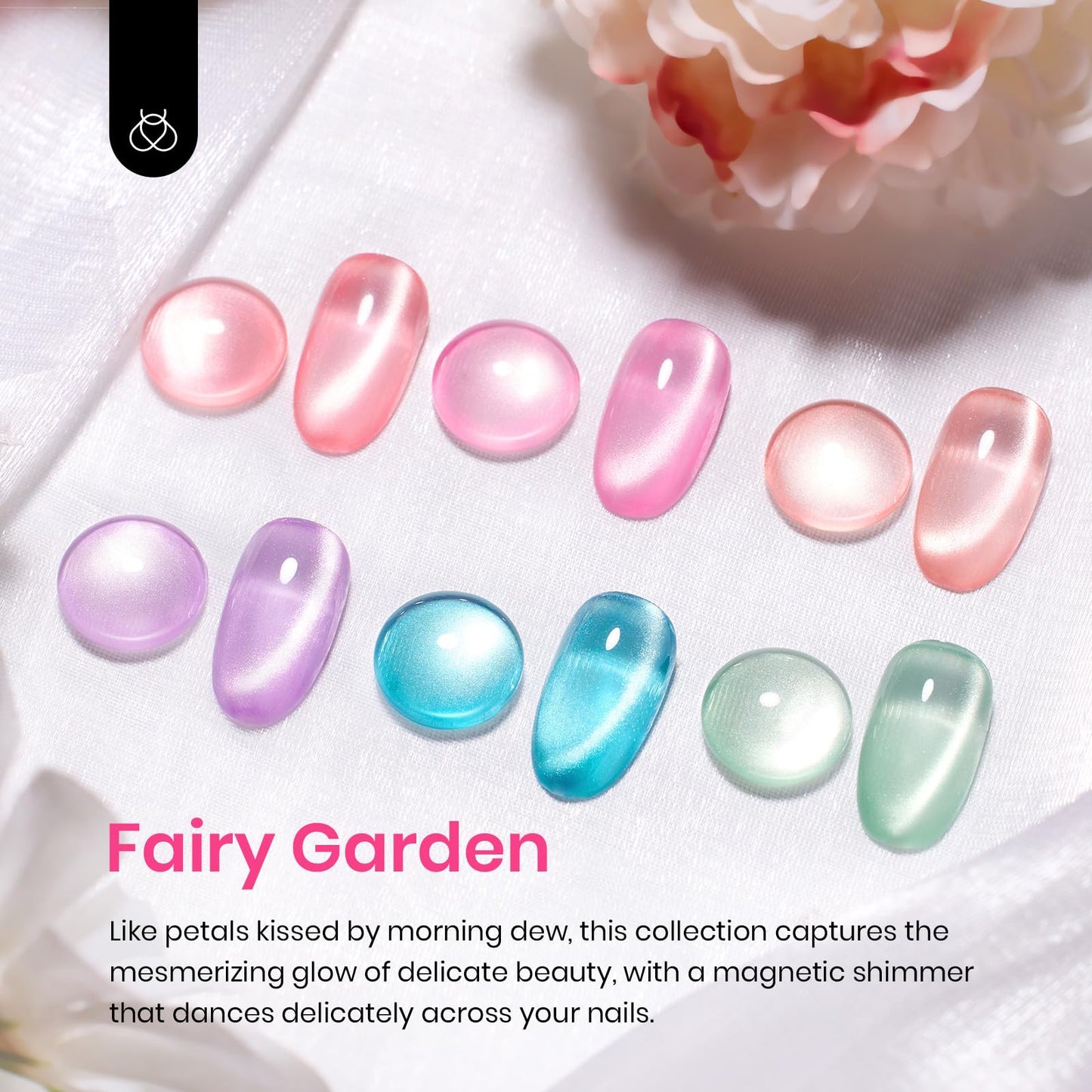 Beetles Cat Eye Gel Nail Polish Set, 6 Colors Fairy Garden Pastel Spring Shimmer Glitter Gel Polish Kit Pink Red Blue Orange Green Purple Velvet Gel Soak Off UV Magnet Nail Art DIY Gift for Women