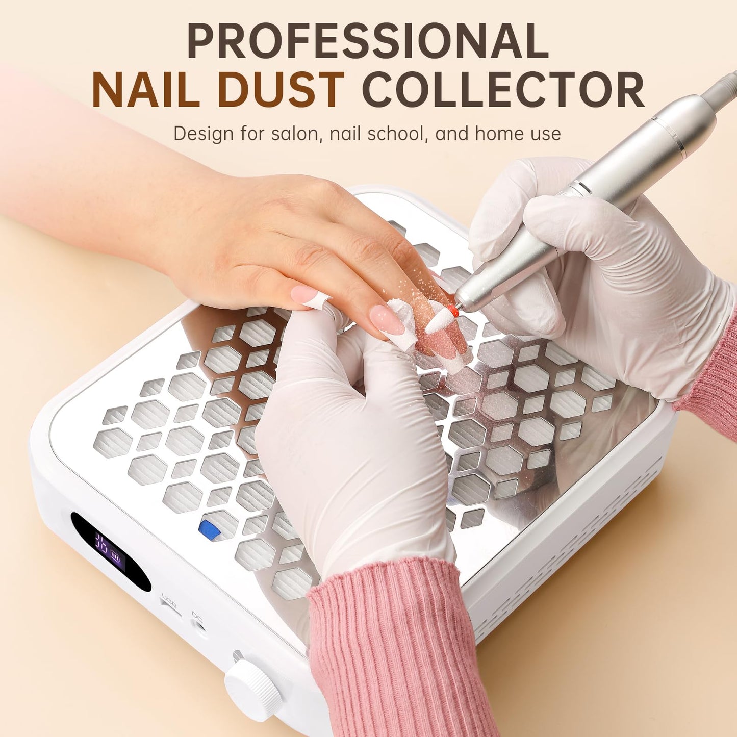 CHRISTINE SHELLY Nail Dust Collector, Rechargeable Dust Collector Nail Tech, Powerful Vacuum Fan Vent Dust Collector Extractor Dust Suction Machine for Acrylic Nails Polishing, Nail Salon&Home