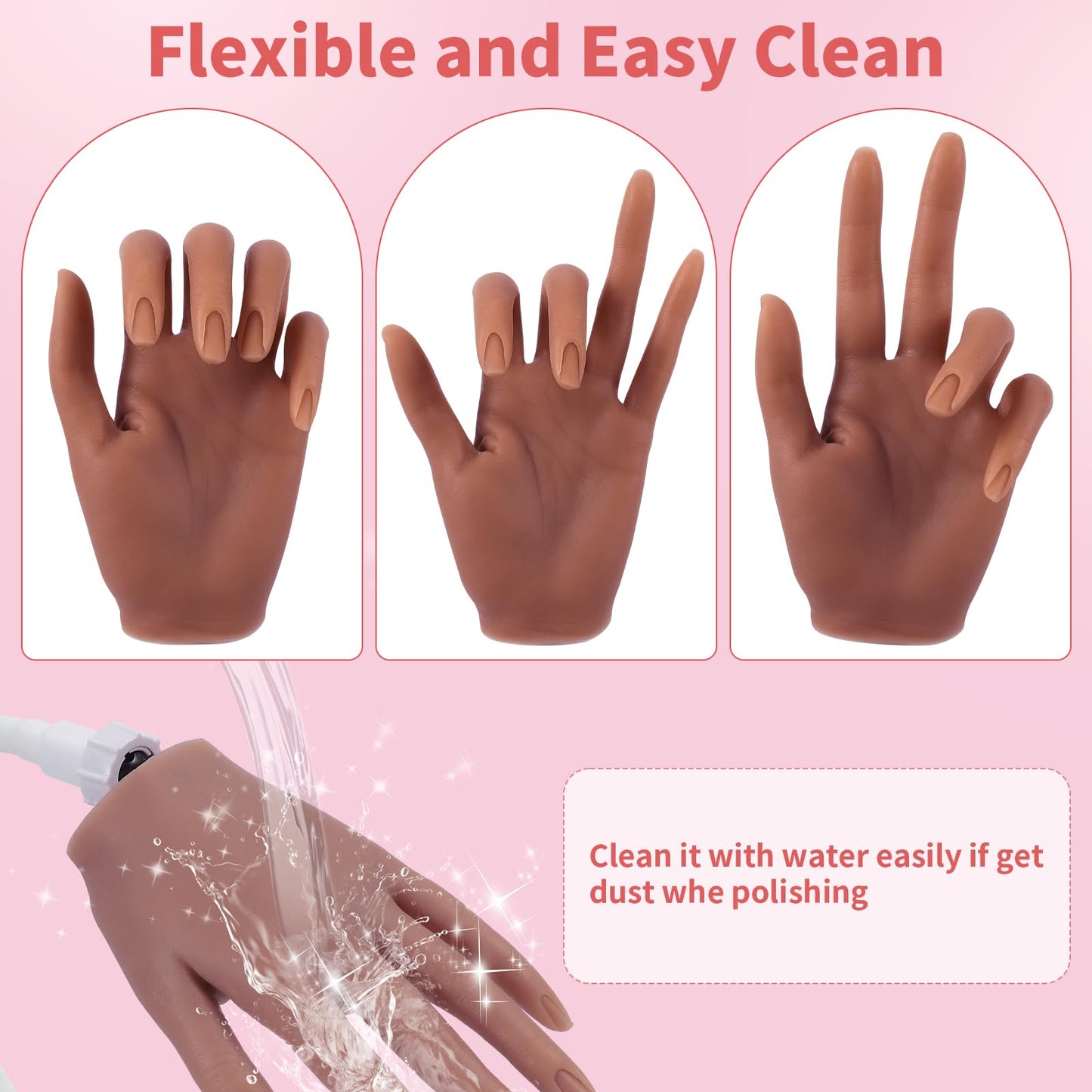 Silicone Practice Hand for Acrylic Nails: Soft Touch Liquid Silicone - Flexible Realistic Nail Mannequin Hand Practice for Training (BROWN)