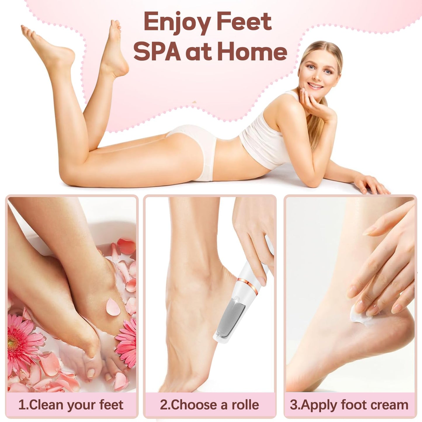ZABOUL Electric Foot Callus Remover Rechargeable Portable Electric Foot File Pedicure Tool Kit, Smooth Pedicure Wand for Feet Care, Removes Dry Hard & Dead Skin, Ideal Gift