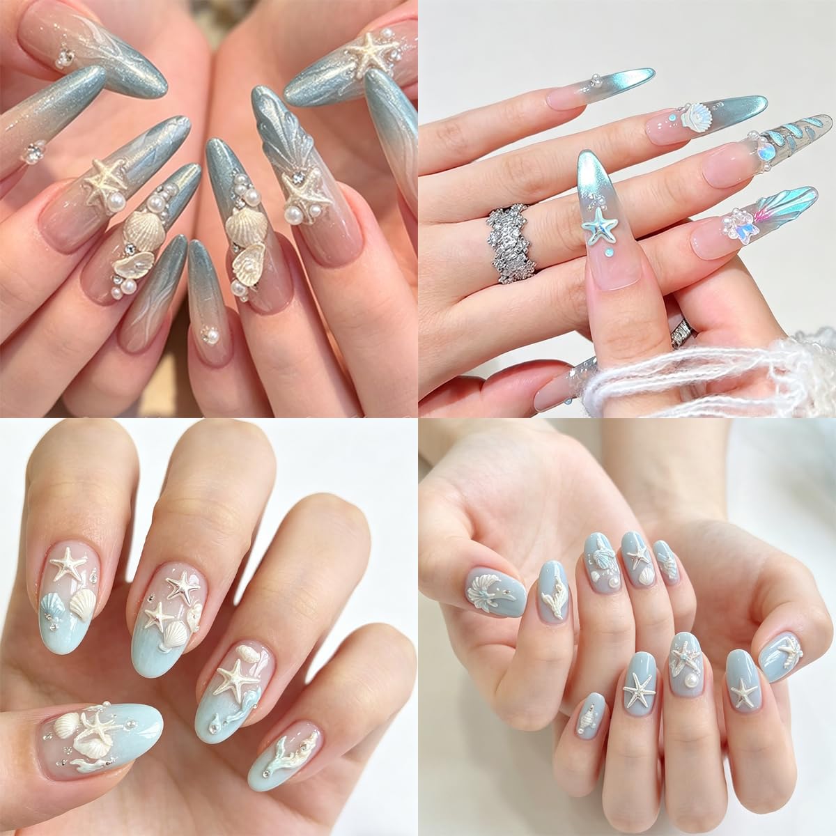 Summer Beach Nail Charms, 3D Seashell Starfish Palm Tree Nail Art Accessories with Full Round Pearl, Ocean Theme Nail Gems Beads, Summer Nail Design for Women Crafts DIY Manicure 2Boxes