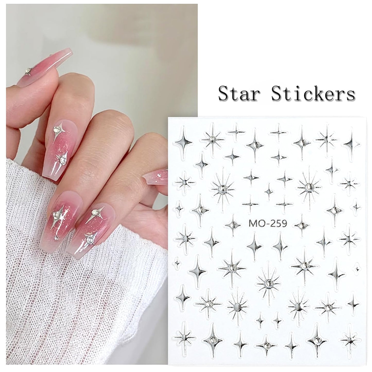 3pcs Diamond Star Nail Stickers for Nail Art 3D Glitter Luxury Nail Decals Stars Nail Art Stickers Black Silver Star Crystal Nail Design Shiny Starlight Drill Adhesive Sticker Manicure Decor for Women