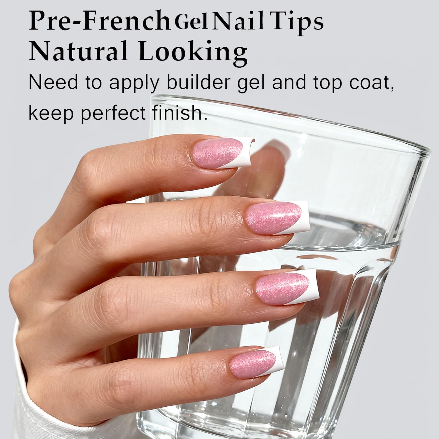 Dsixnails French Tip Press On Nails, 150Pcs Pink Short Square Gel Press on Nails, Glitter Base Pre-Lasting Acrylic Fake Nails, Soak Off Acrylic Full Cover Nails Extension for Women Girl 15Sizes