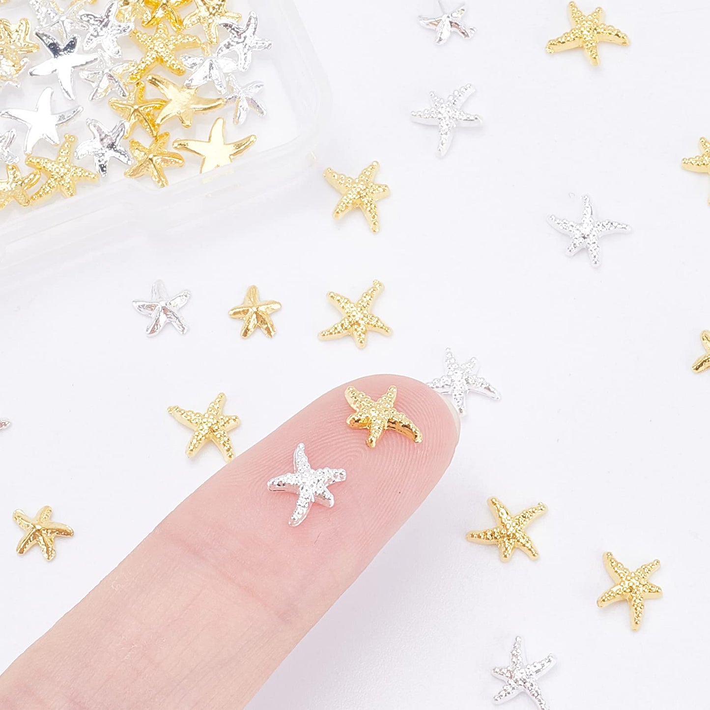 OLYCRAFT 180pcs Starfish Nail Charms Metal Cabochons Starfish Nail Art Decorations Brass Charms Gold Silver Nail Art Accessories Starfish Charms for Jewelry Making Nail Arts Decoration