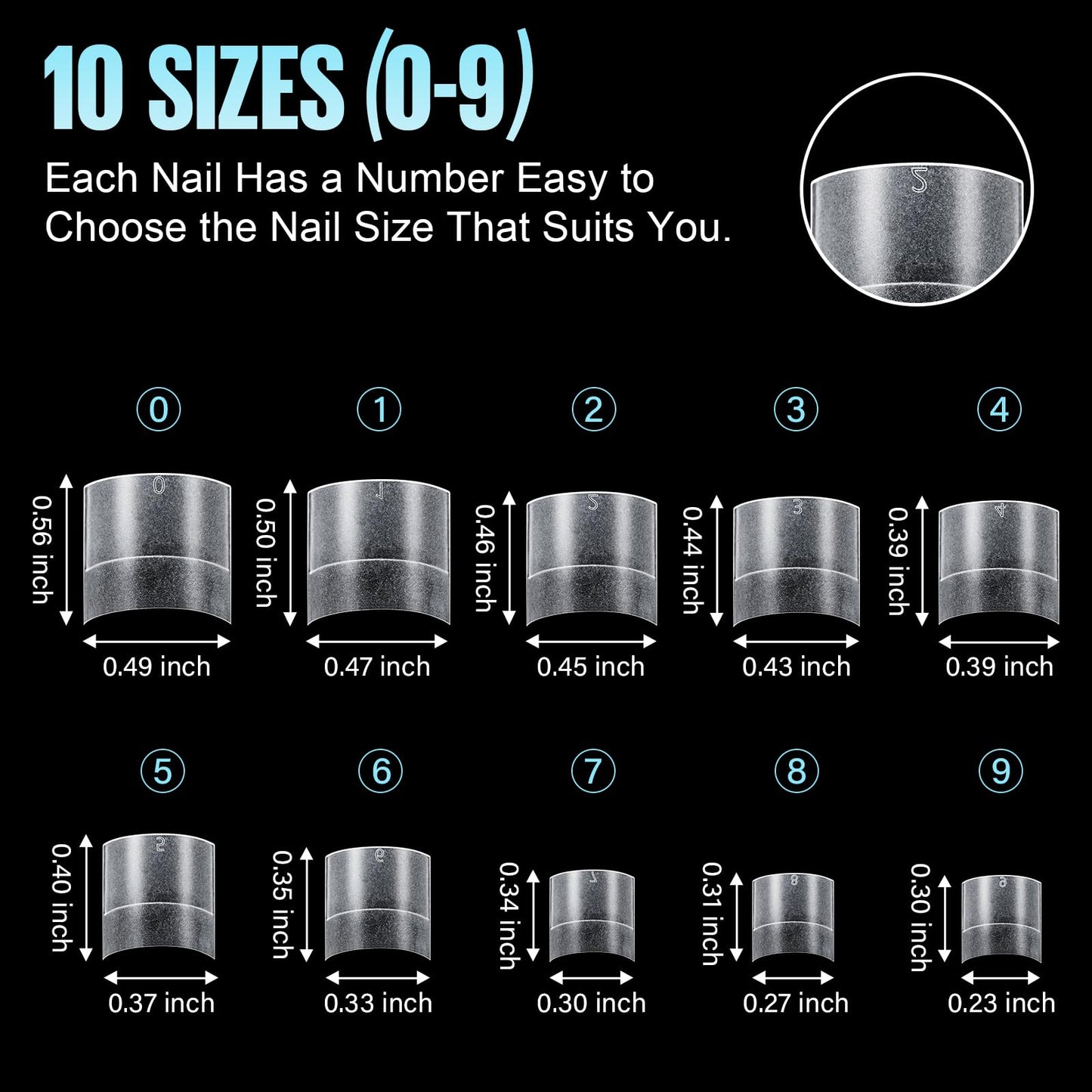 TOMICCA Short Square Nail Tips, Acrylic Half Cover Nail Tips, 10 Sizes Full Matte Gel No C Curve, Nail Extension Tips for Beginner and Professional 240Pcs
