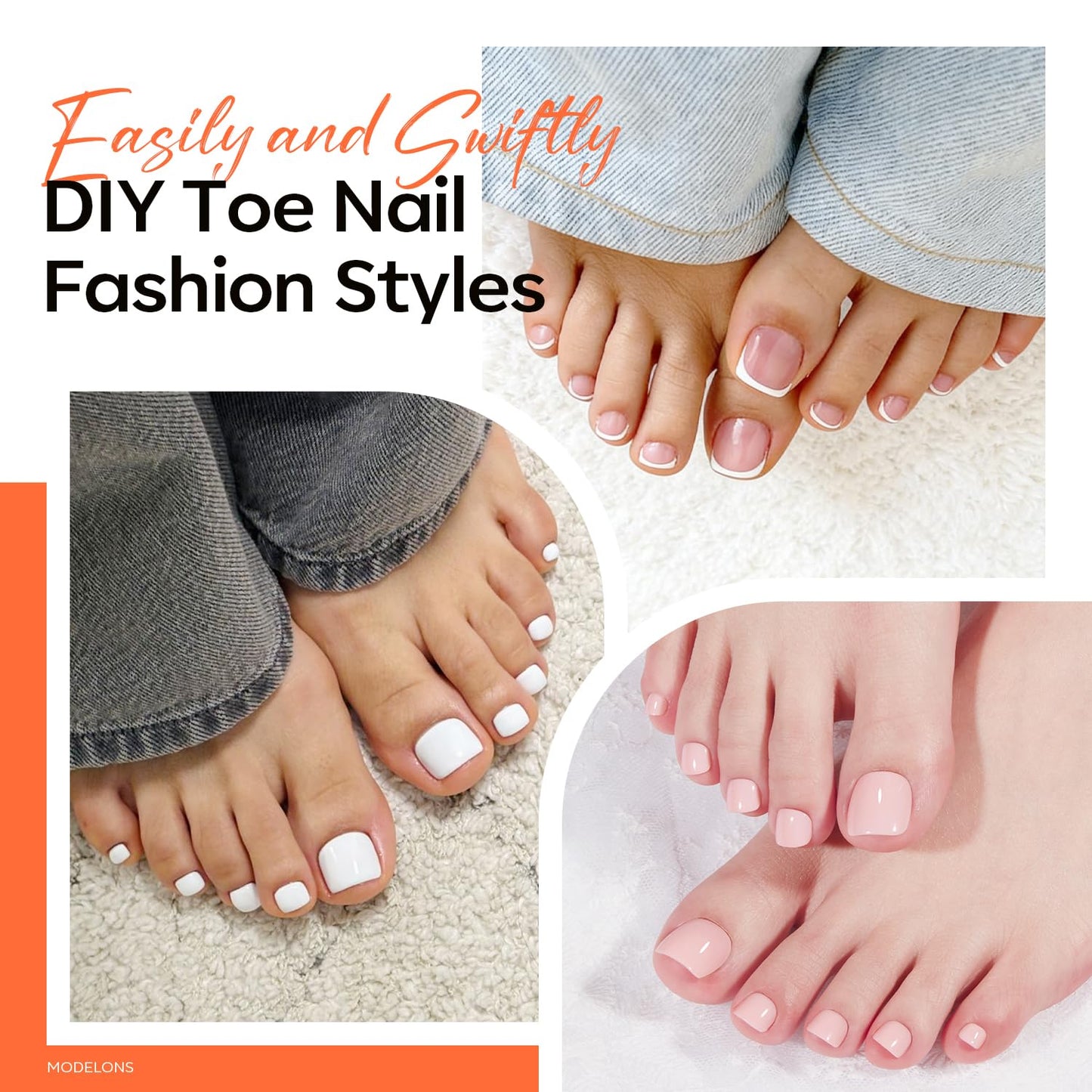 Modelones Toe Nail Tips 360Pcs 15 Sizes Short Square Squoval Toe Nail Press Ons, Soft Gel Full Cover Matte Fake Toe Nails, Pre-Shaped Toe Tips for DIY Salon Use