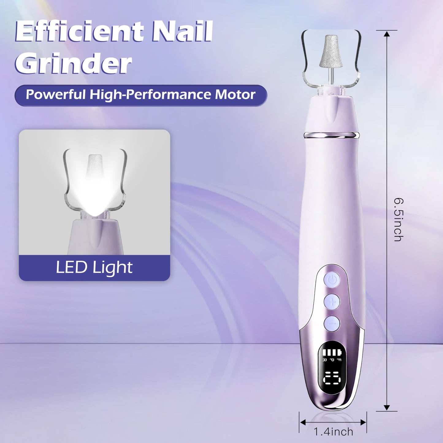Floranurture Professional Manicure Pedicure Kit Electric Nail Grinder,10 Speeds Cordless Nail Drill with LED Light, Nail File with LED Display,Wider Grinder for Toenail Hand Feet Care for Women Men