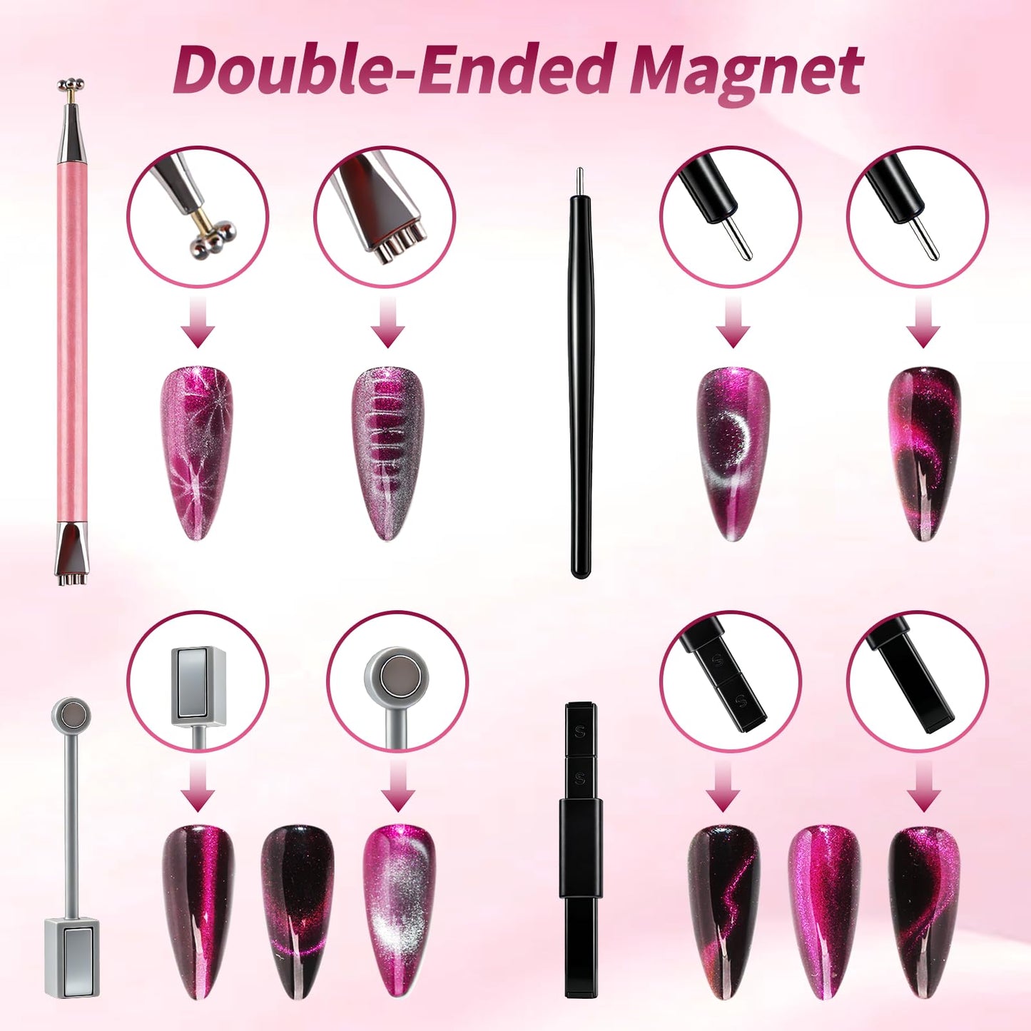 heemeei 56Pcs Cat Eye Magnet for Nails, Cat Eye Gel Nail Polish Magnet Set, Strong Magnetic Nail Polish Magnets for Nail Art, Heart Nail Design Tools Magnets for Salon & Home DIY Accessories