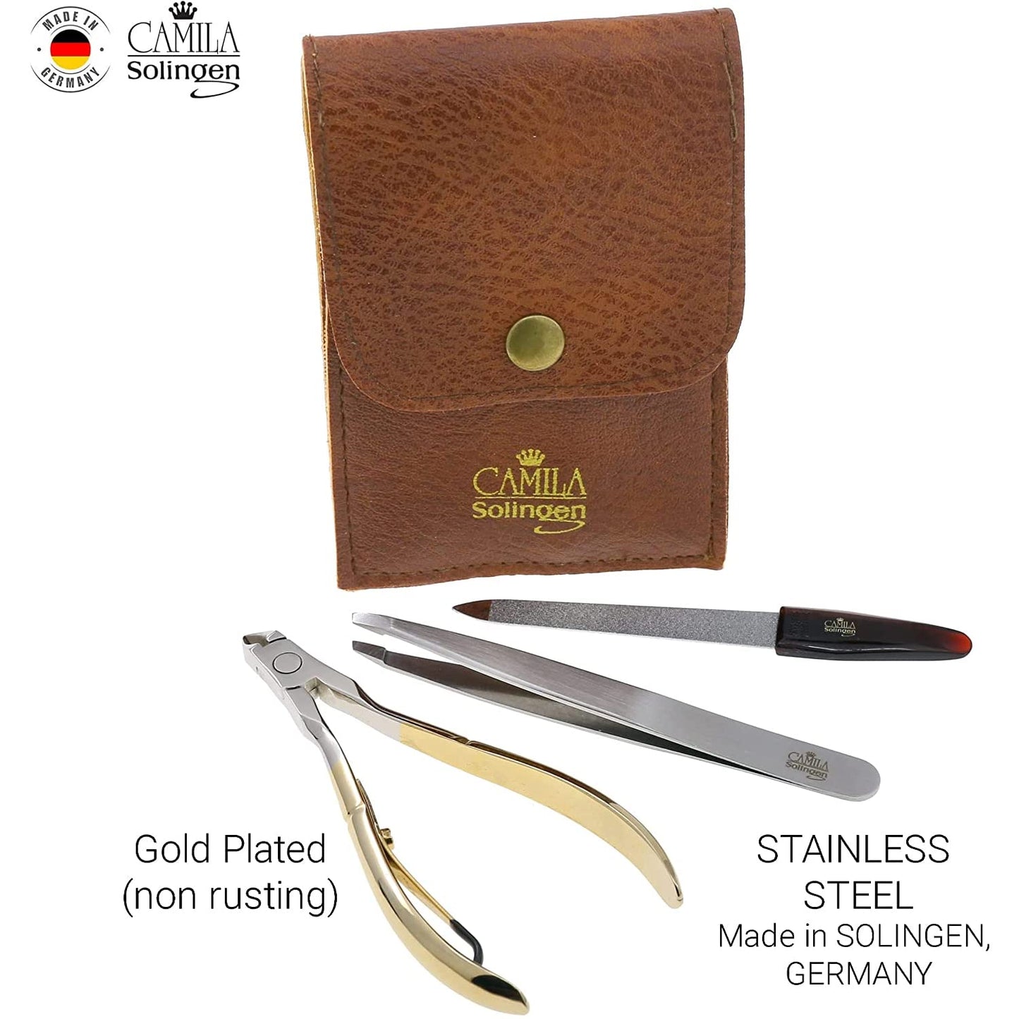 Camila Solingen CSK2 Pedicure and Manicure Set with Nail File, Cuticle Trimmer and Tweezers for Perfect Cuticle Care and for Nose and Eyebrow Hair Cutter, Perfect Pedicure Tools and Skin Tag Remover