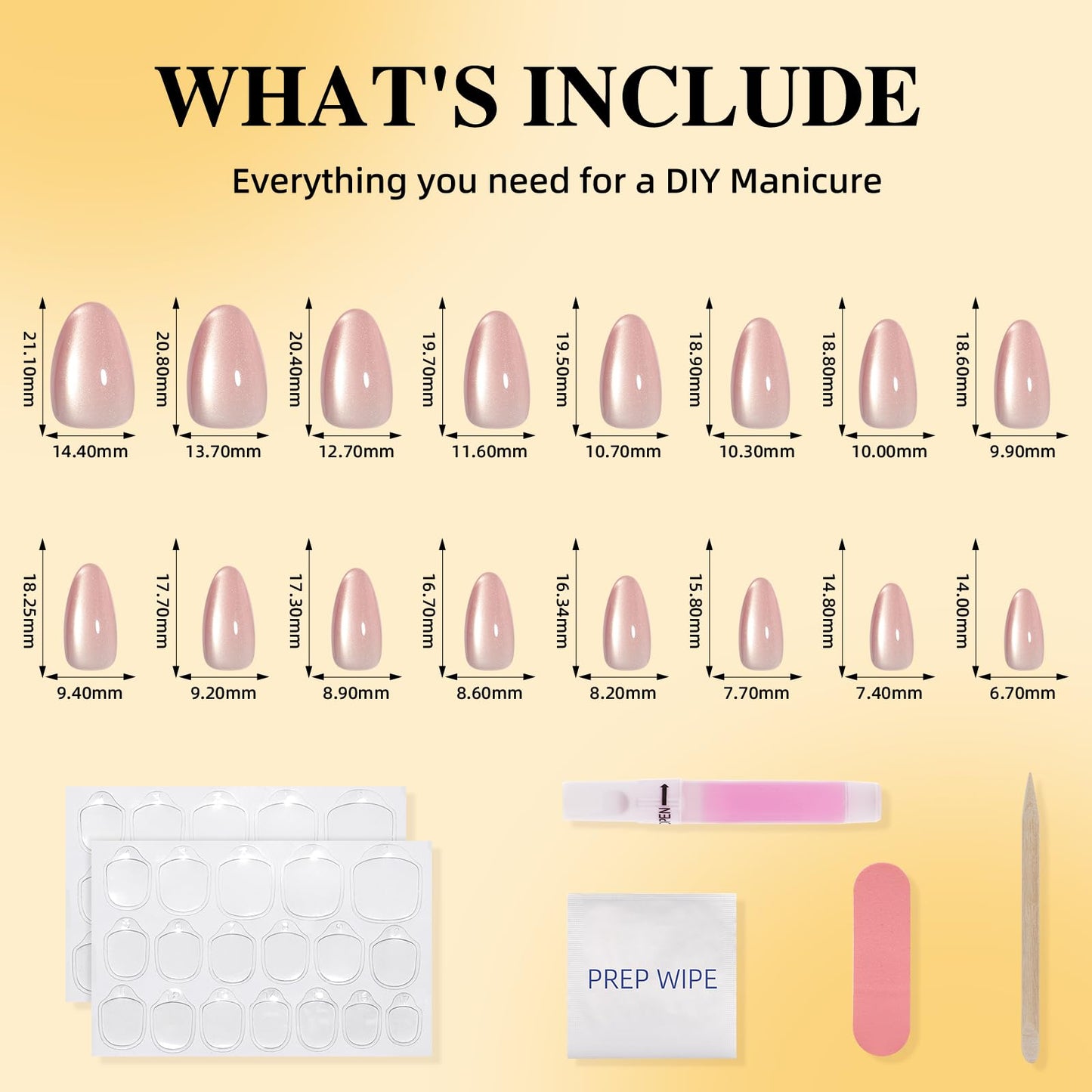 Leefrei Cat Eye Press On Nails - Glazed Soft Pink Press On Nails Short Almond Nails Press Ons for Women Fake Nails with Glue, Glossy Reusable Glue on Nail in 16 Sizes - 32pcs, Petal Pink