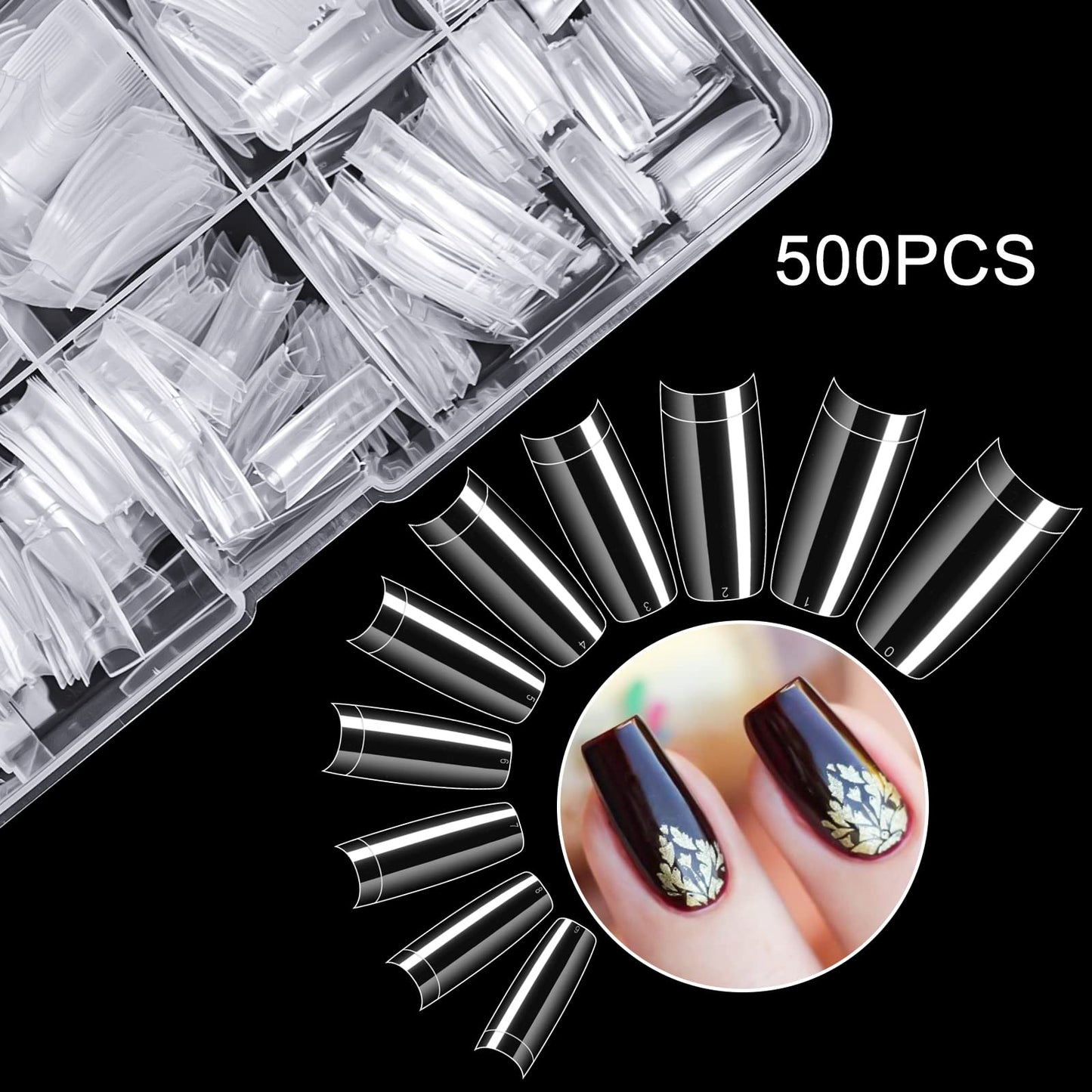 500PCS Clear False Nails Tips and 500PCS Stiletto Nail Tips with Box for Halloween Nail Salon and Home DIY